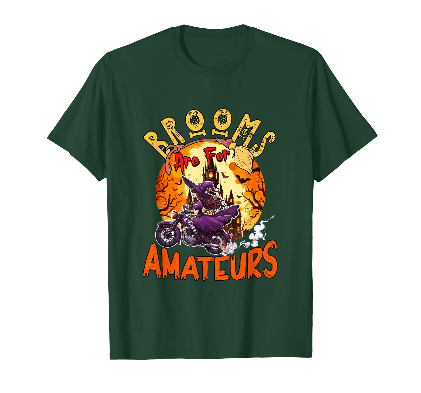 Brooms are for Amateurs Halloween Witch Riding Motorbike T-Shirt