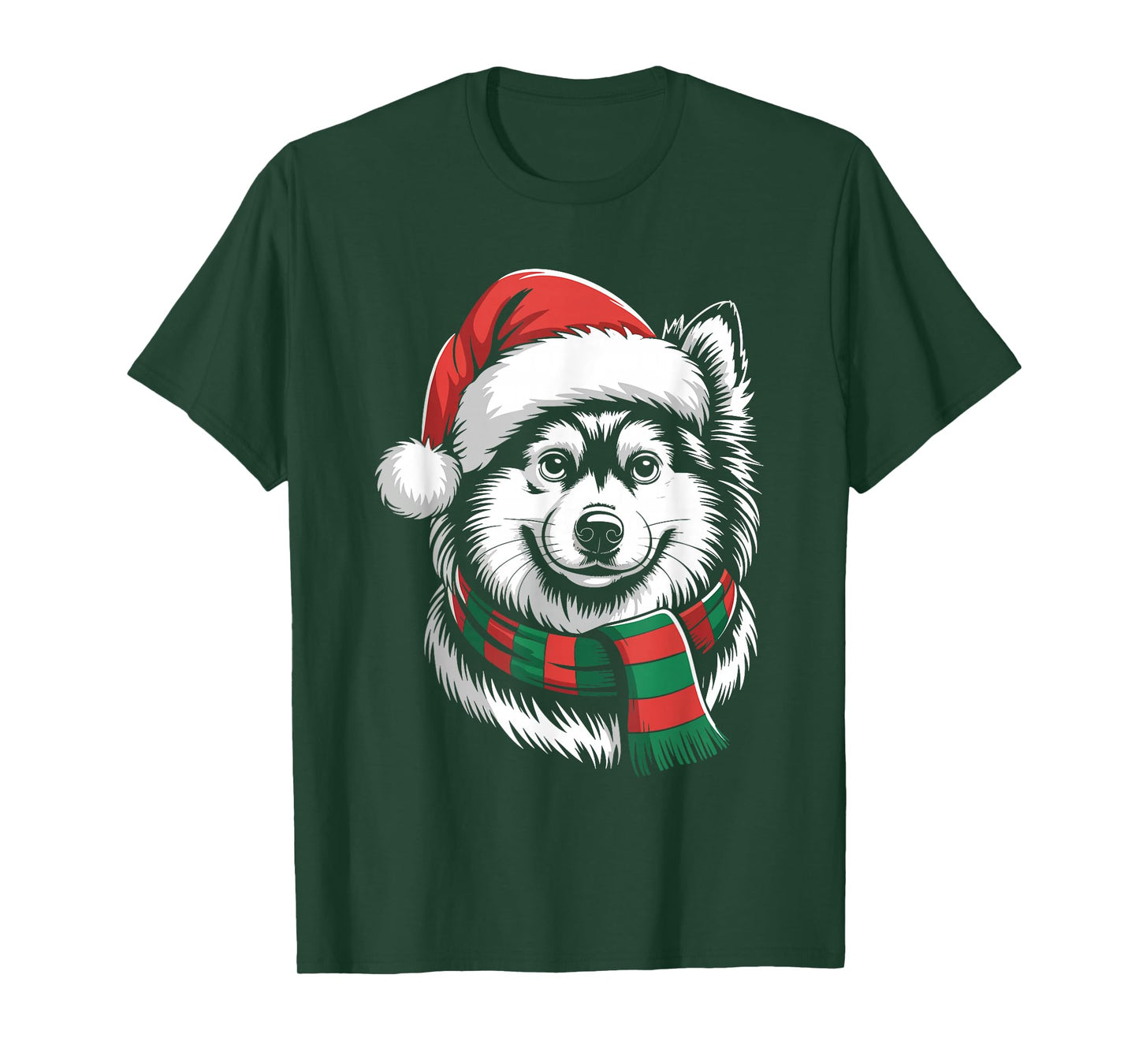 American Eskimo Dog Xmas Santa Hat Scarf Christmas Costume T-Shirt