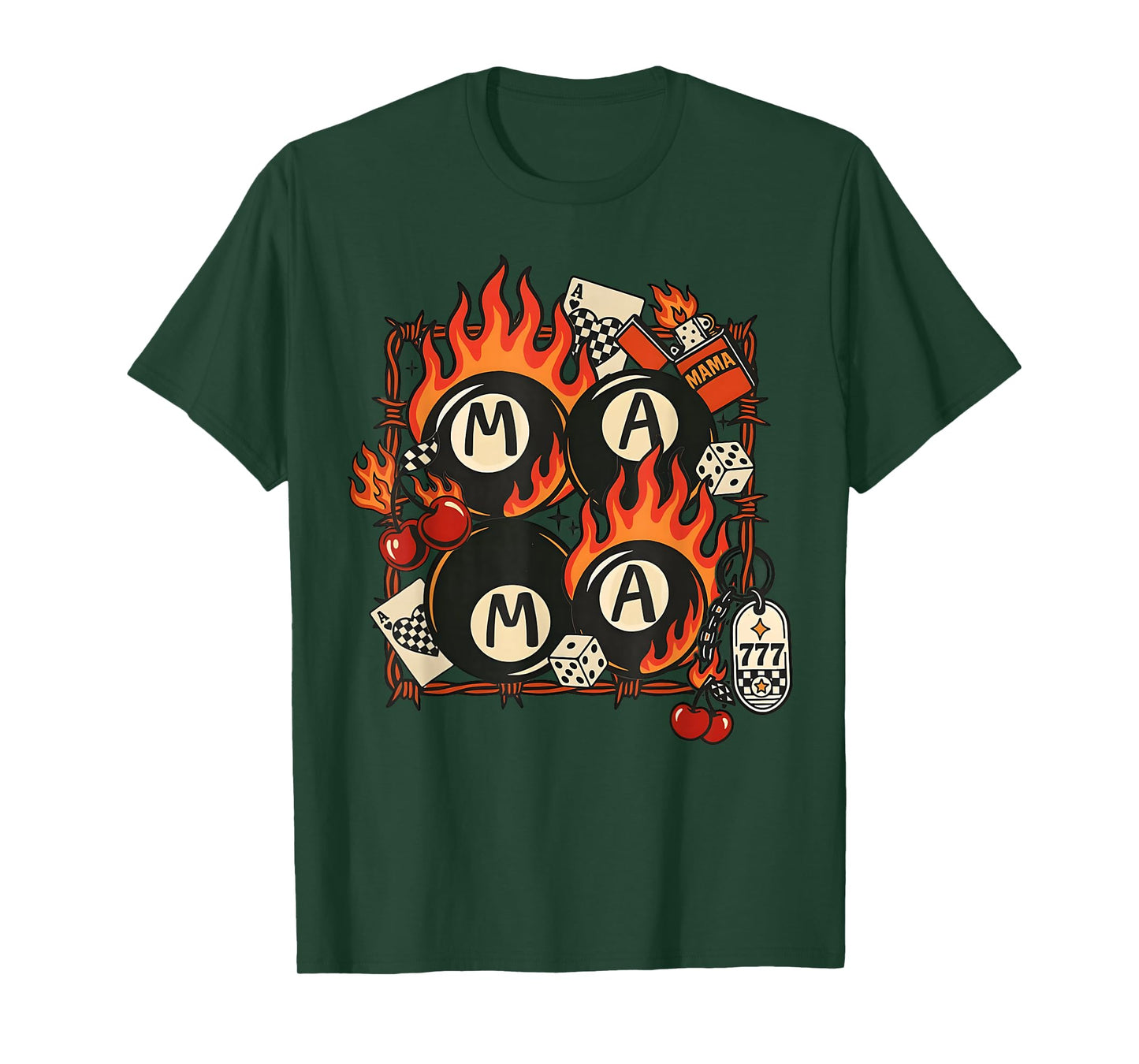Mama Rockabilly Retro Tattoo Style Flame Dice Cherry T-Shirt