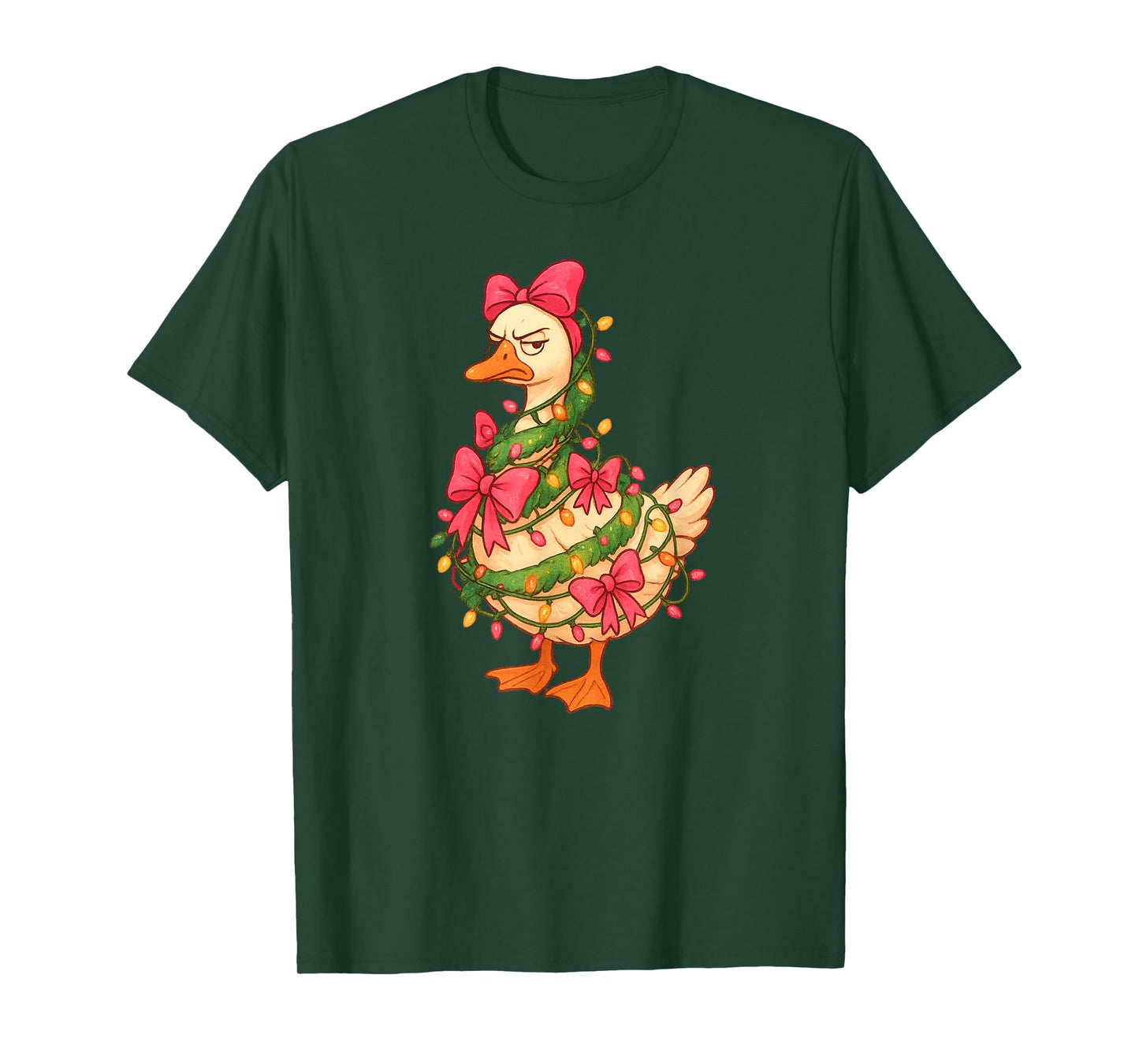 Christmas Porch Goose Xmas Lights Pink Bows Vintage T-Shirt