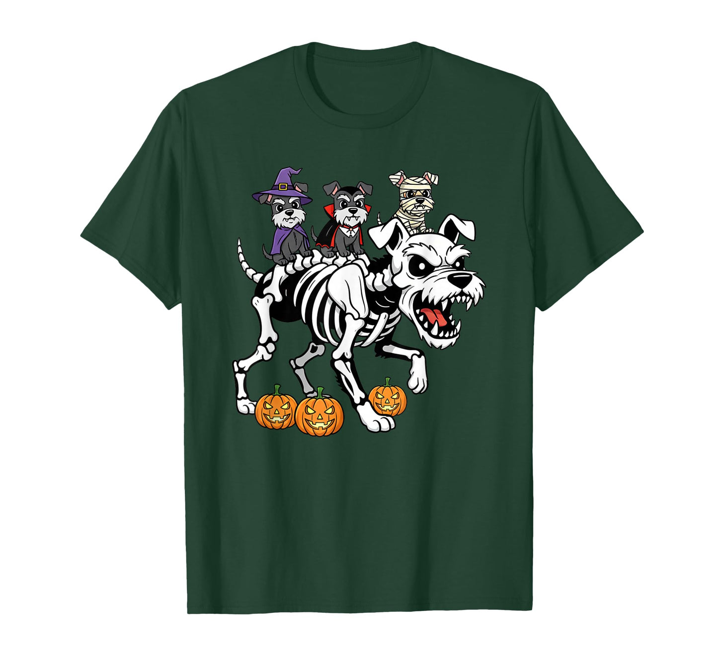 Miniature Schnauzer Skeleton Witch Halloween Kid Mens Womens T-Shirt