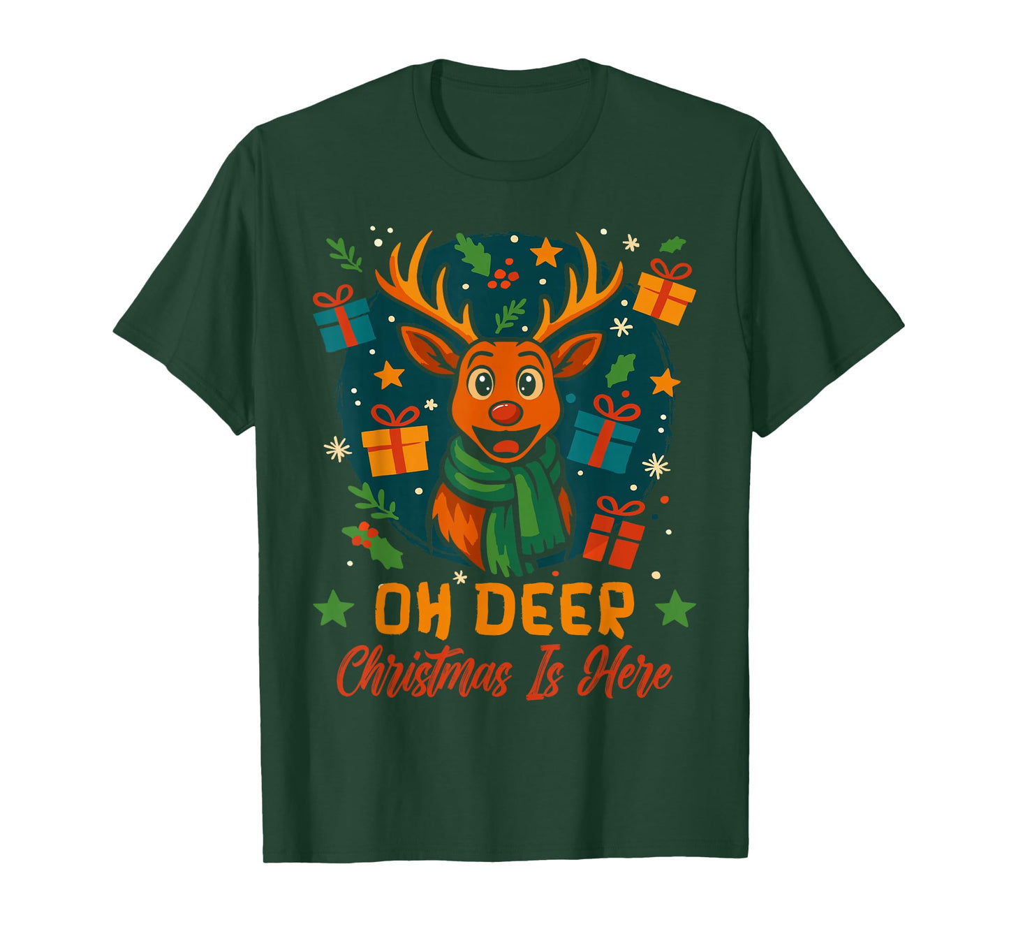 Oh Deer Christmas is Here Christmas Santa Xmas Family T-Shirt