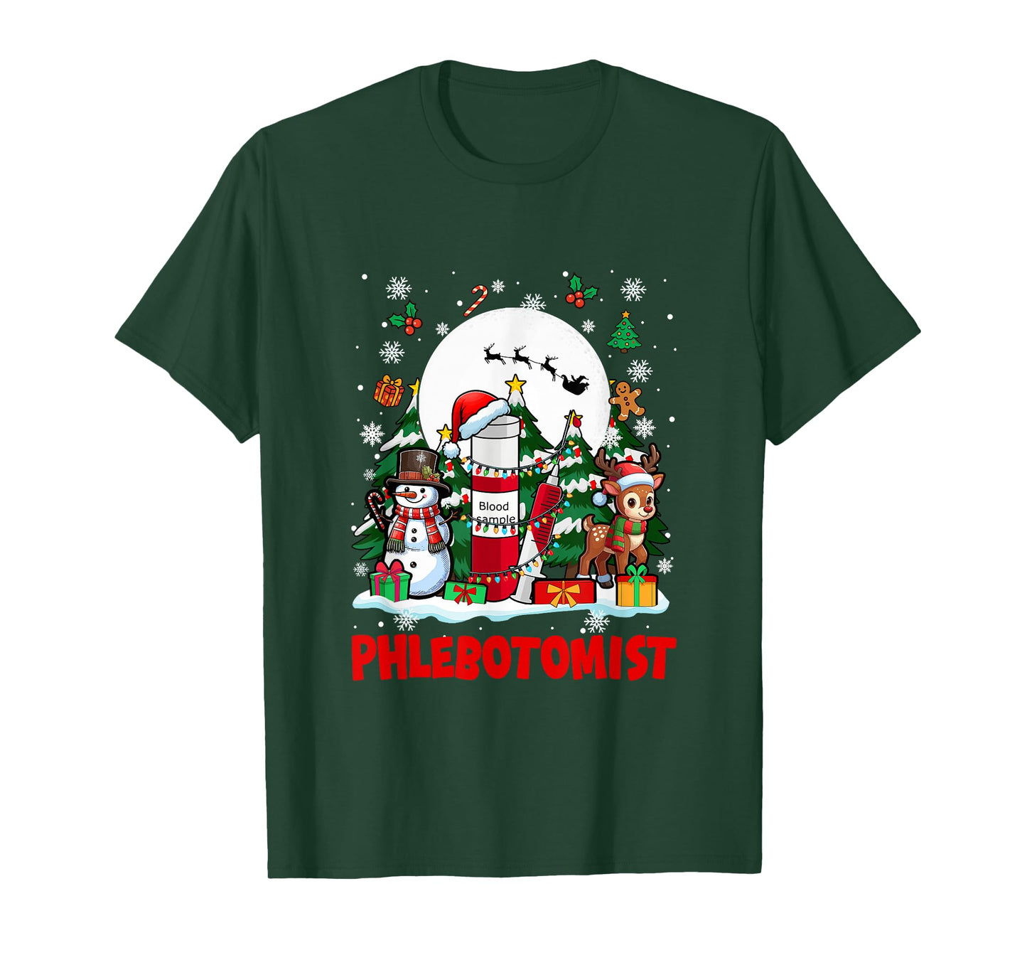 Phlebotomist Job Tools Santa Snowmen Reindeer Christmas T-Shirt