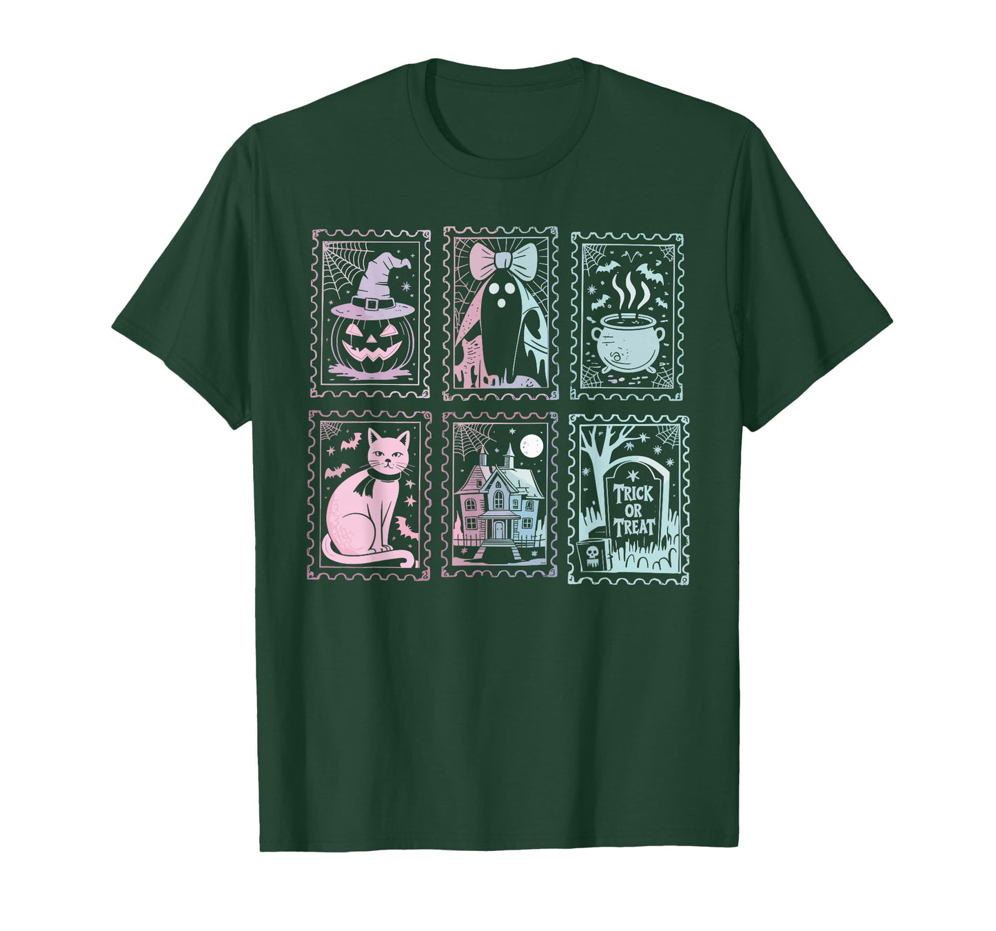 Halloween Stamps Spooky Pumpkin Ghost Cat Witch Skeleton T-Shirt