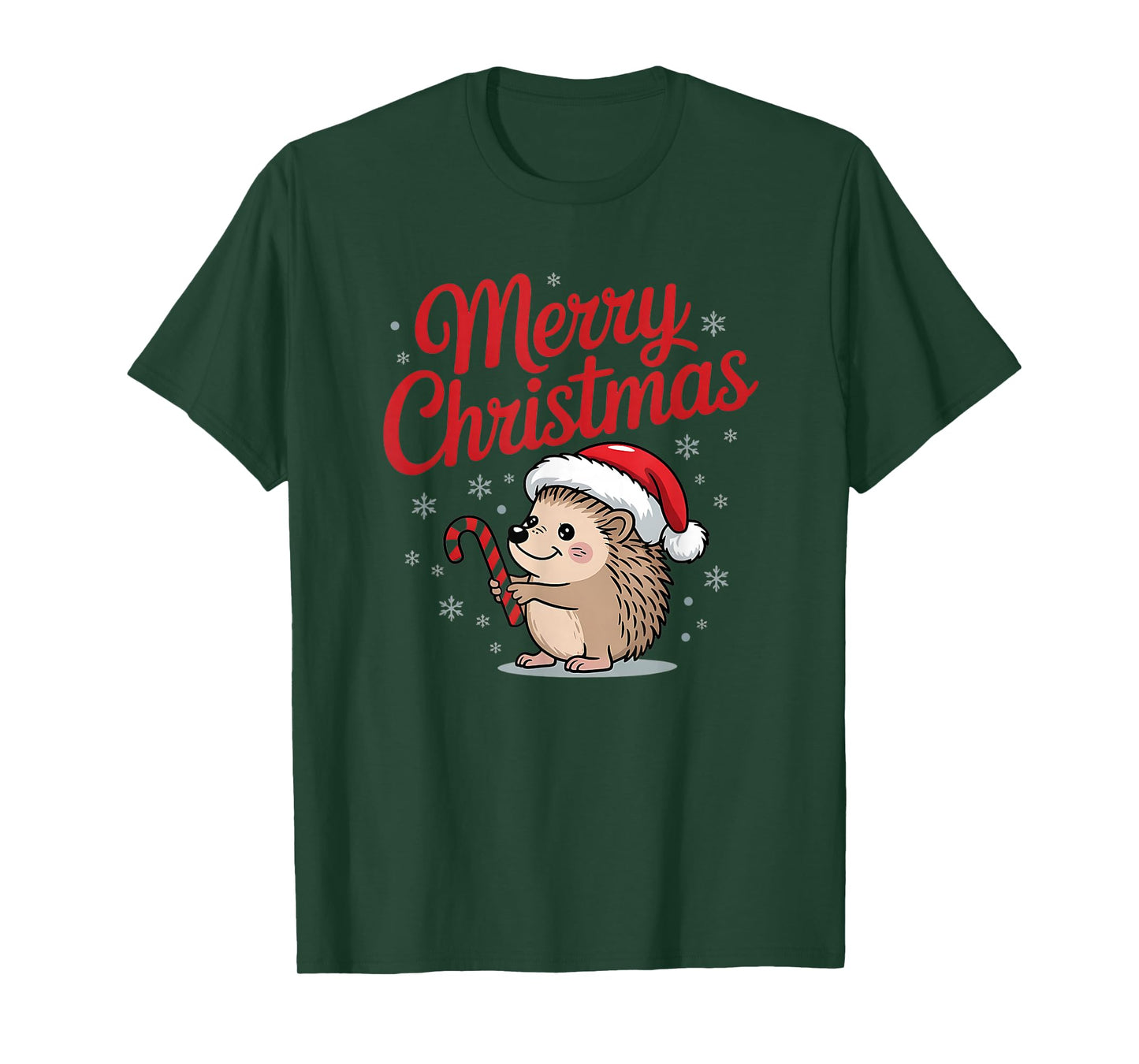 Cute Hedgehog Merry Christmas Santa Hat Holiday Art T-Shirt