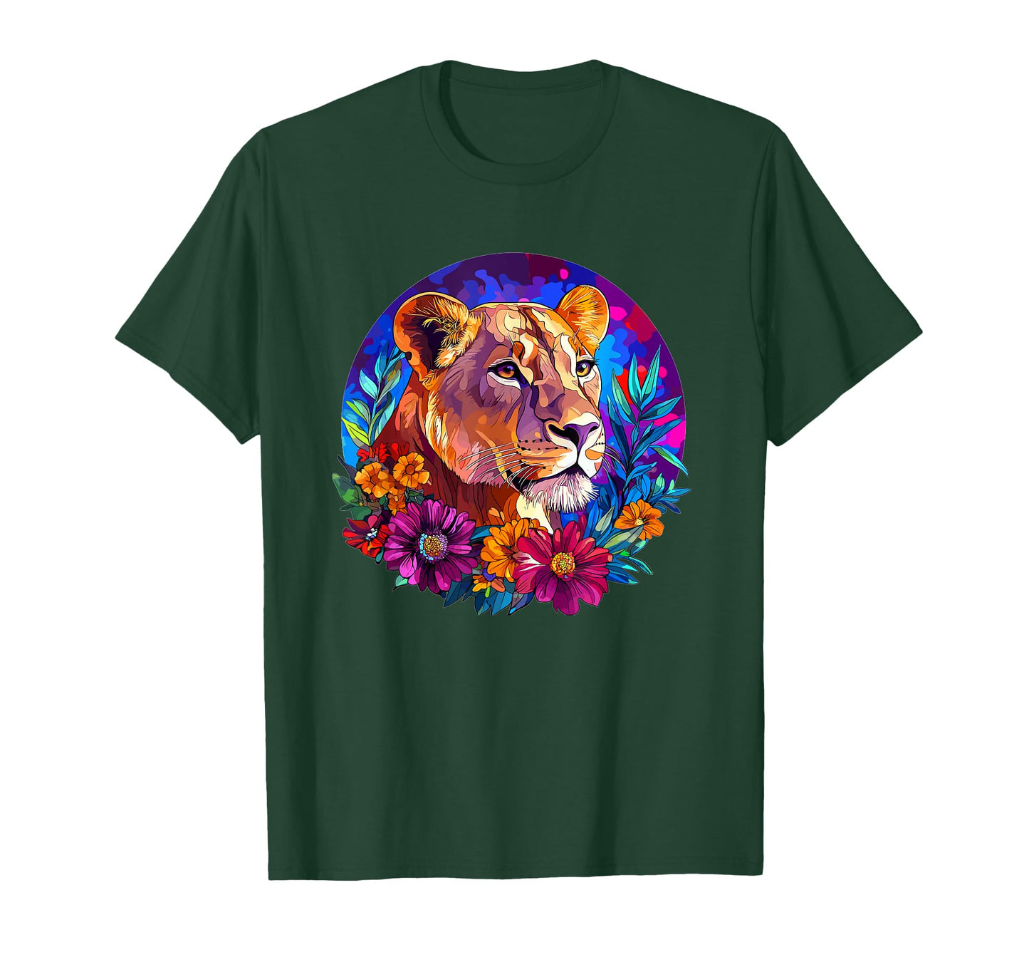 Lioness in Vibrant Floral Jungle T-Shirt