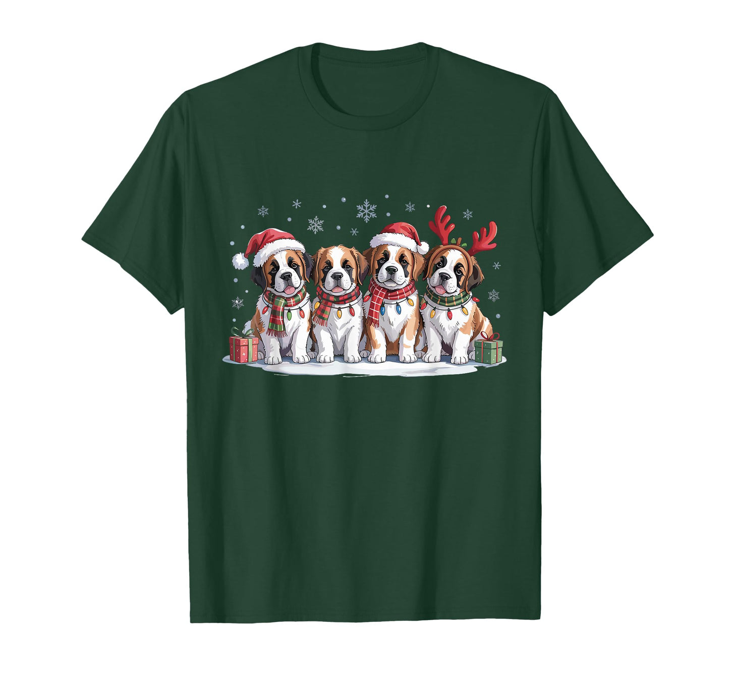 Saint Bernard Christmas Puppies Dog Lovers Funny Holiday T-Shirt