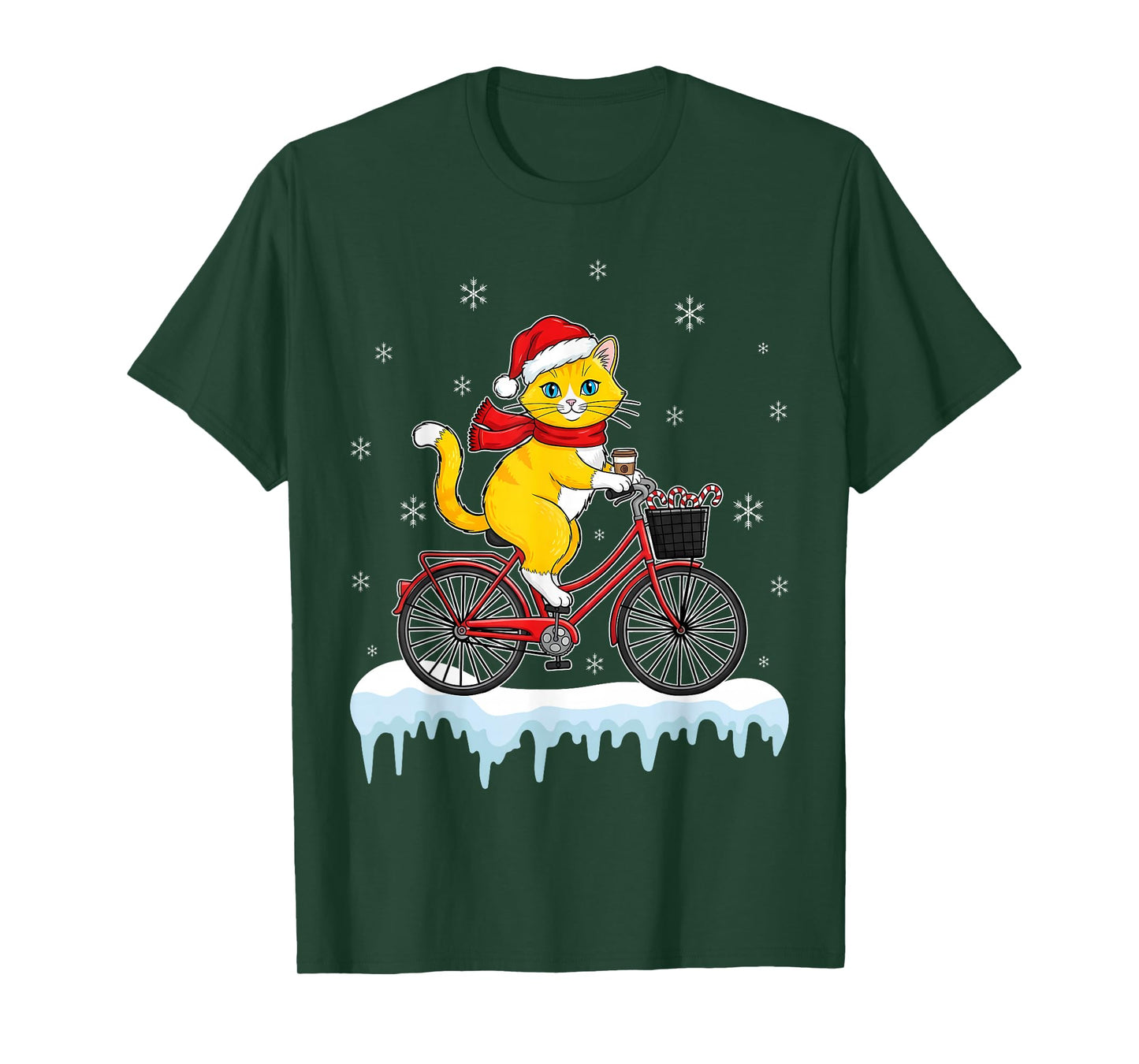 Cat Cycling Bicycle Christmas Santa Hat Cyclist Winter T-Shirt