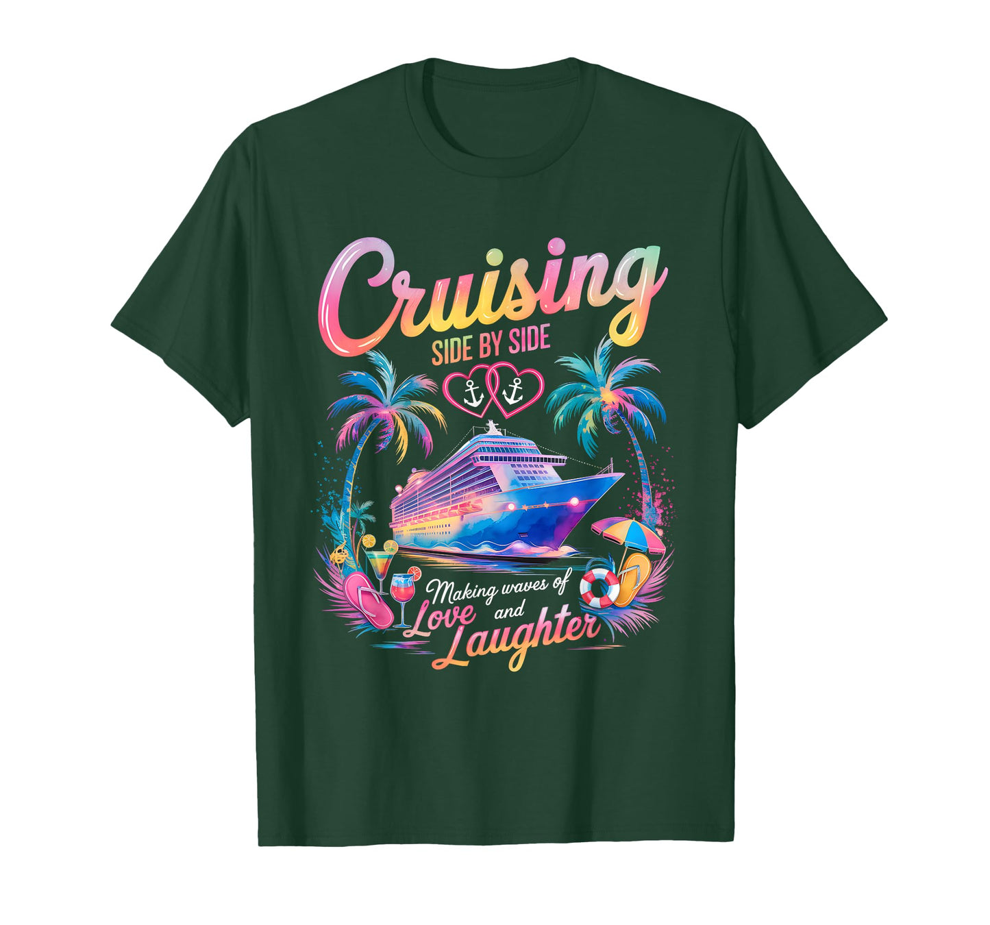 Cruising Side by Side Husband Wife Love Cruise Couple T-Shirt