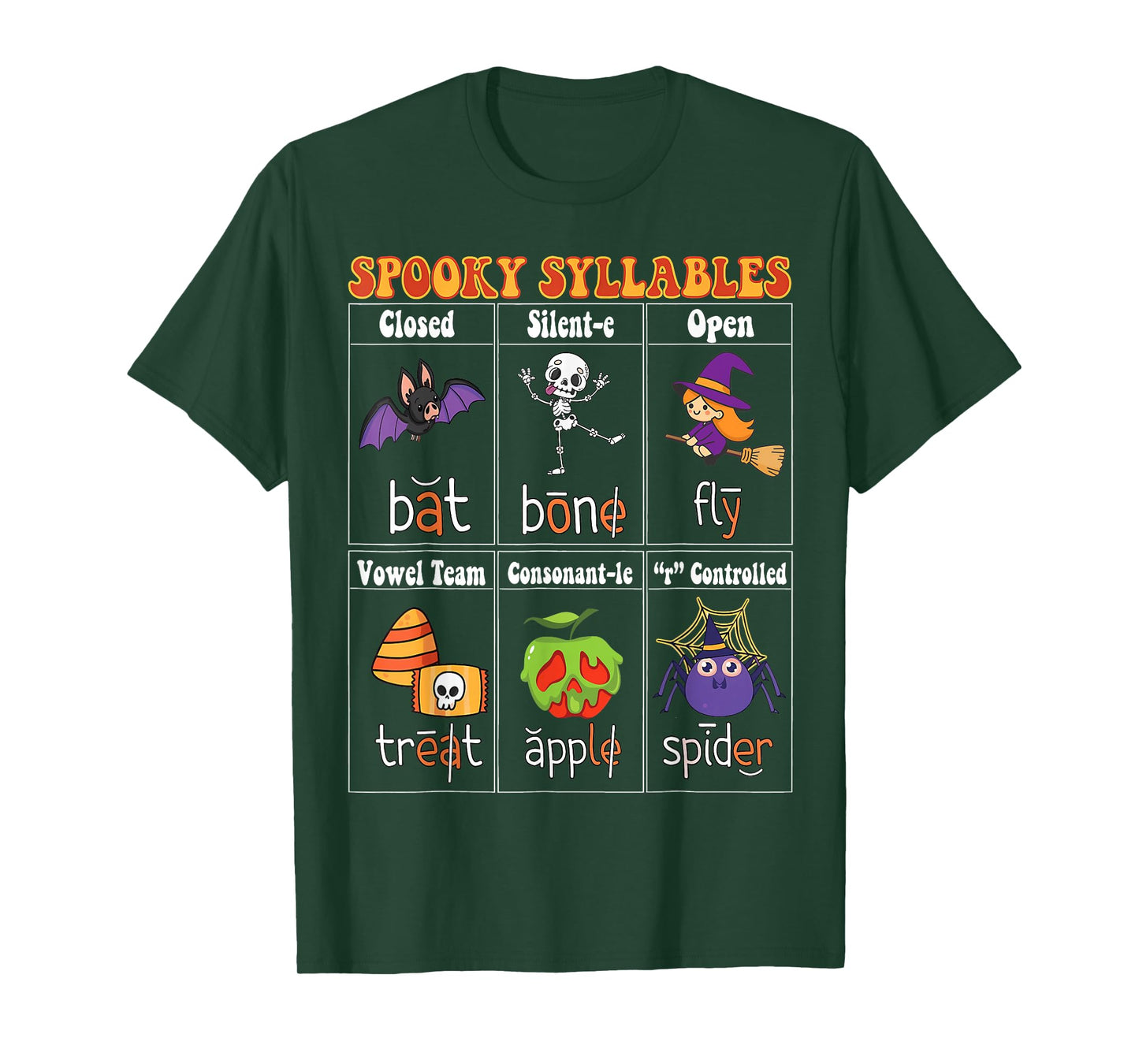 Spooky Syllables Funny Halloween Educational Teachers Kids T-Shirt