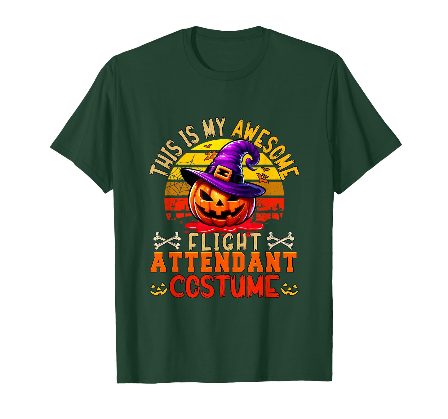 Vintage My Awesome Flight Attendant Costume Carved Pumpkin T-Shirt