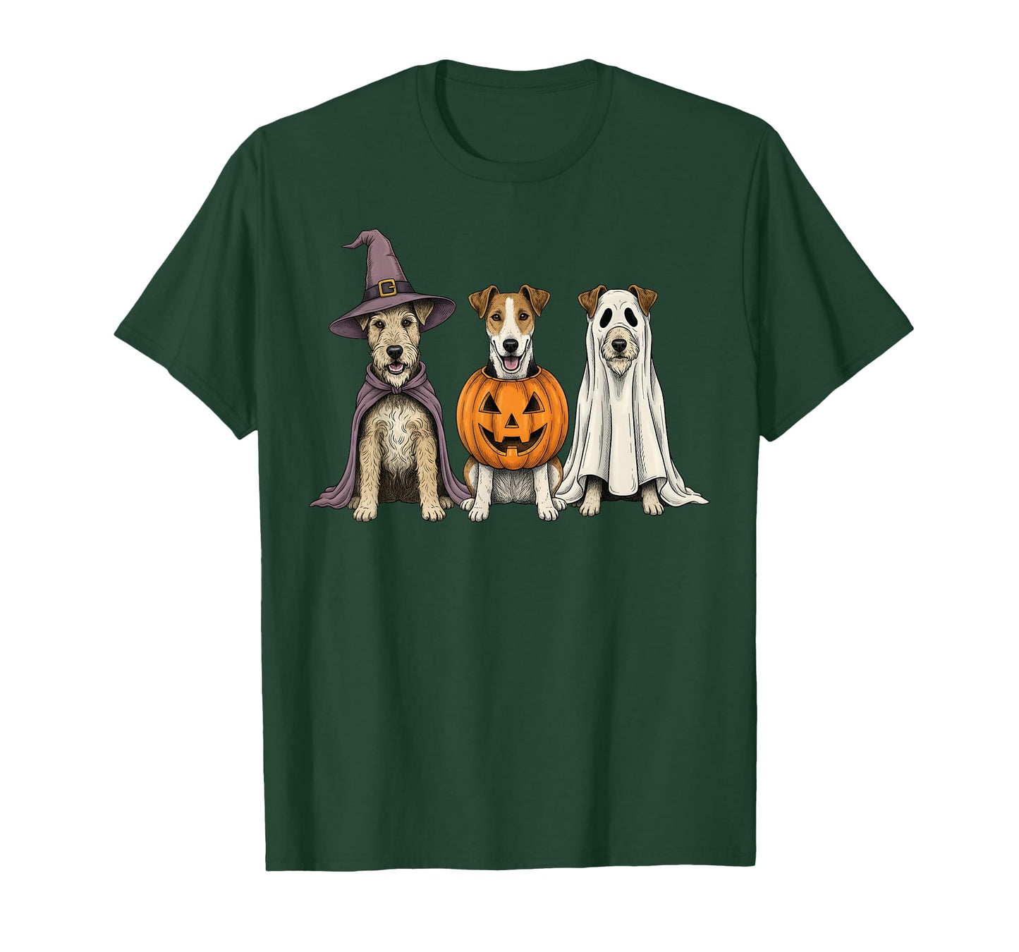 Spooky Ghost Fox Terrier Pumpkin Halloween Dog Lover T-Shirt