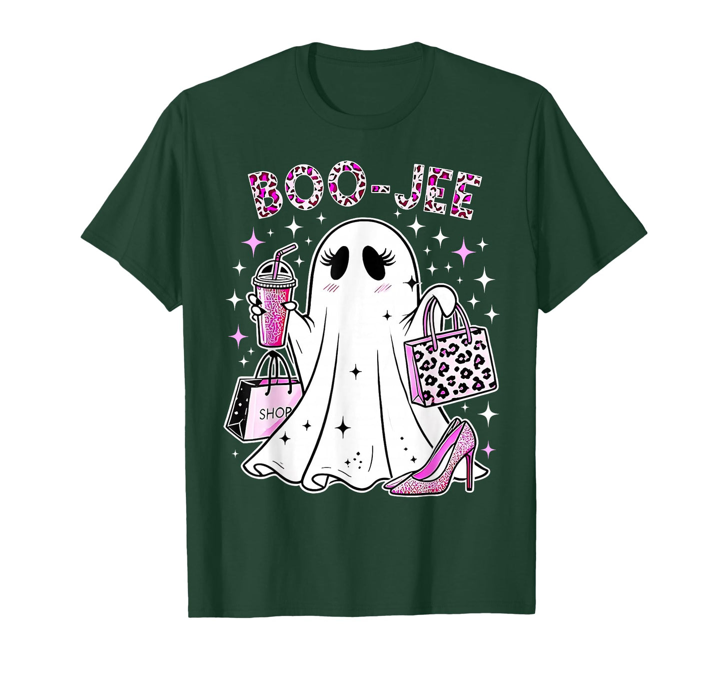 Coquette Pink Leopard Boo-JEE Ghost Halloween Women Girls T-Shirt