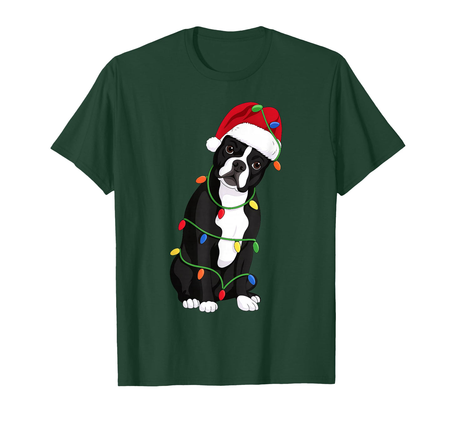 Boston Terrier Christmas Tree Lights Holiday Dog Lover T-Shirt