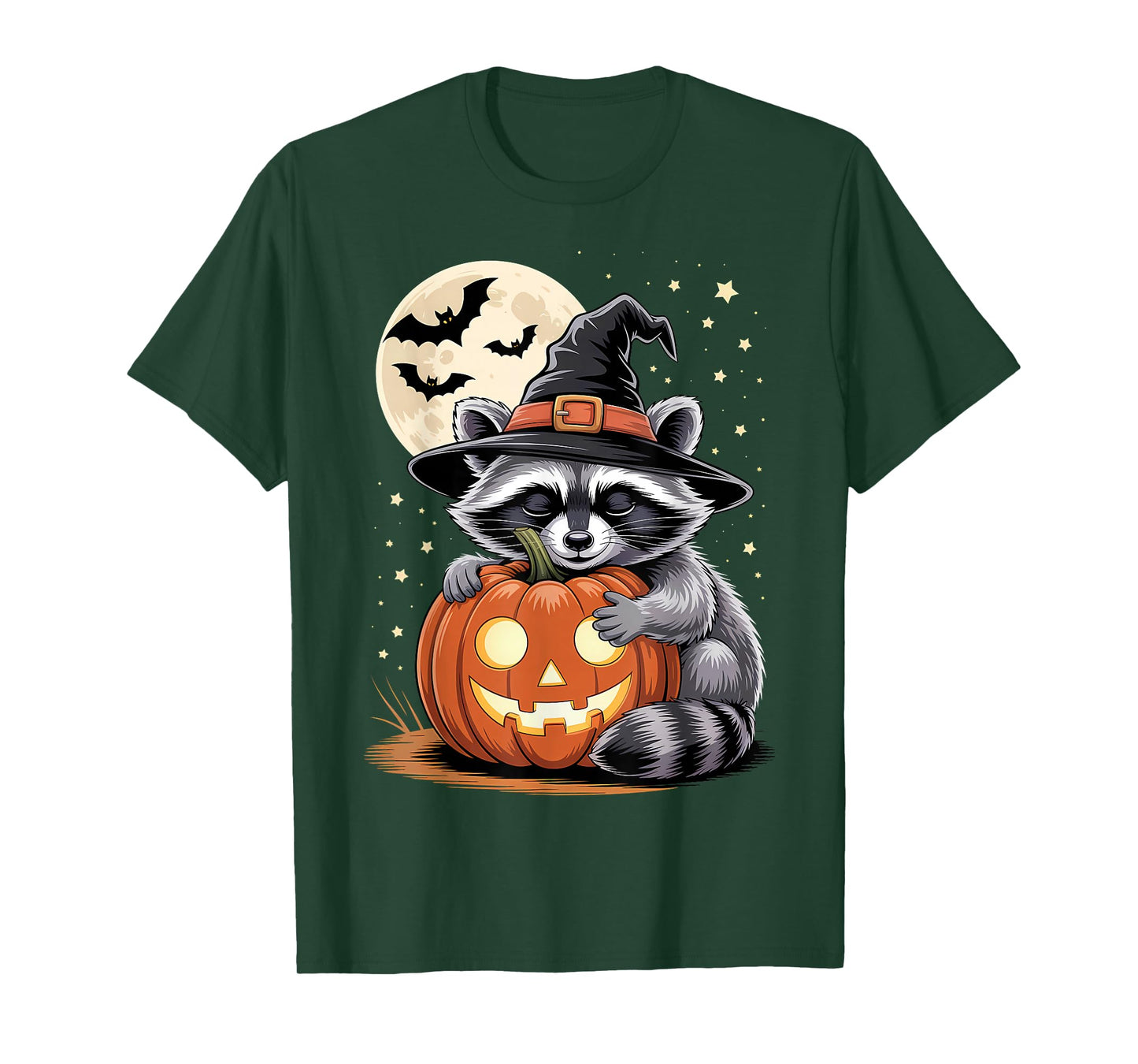 Halloween Raccoon Witch Hat Pumpkin Spooky T-Shirt