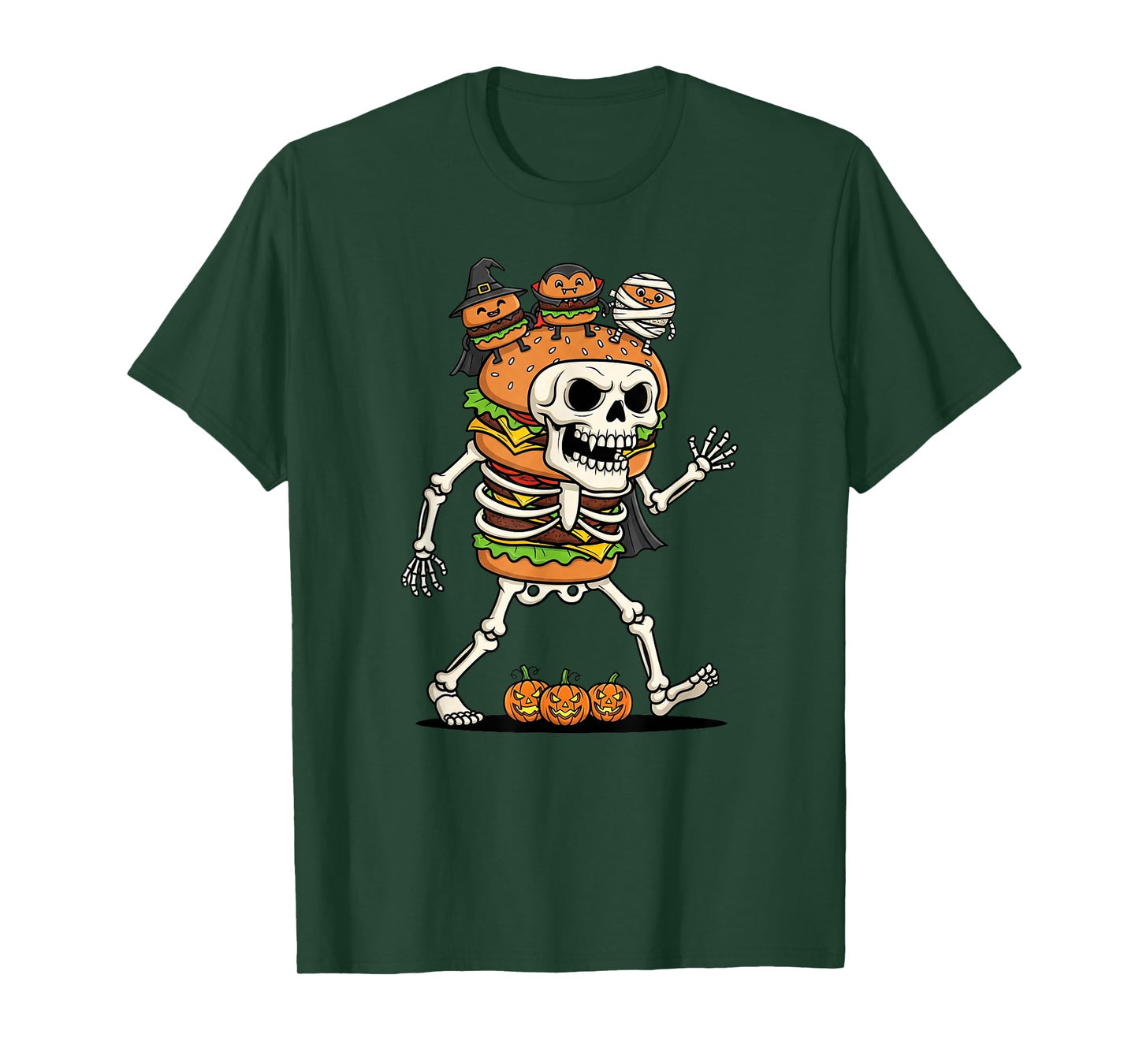 Hamburger Skeleton Mummy Witch Halloween Kids Mens Womens T-Shirt