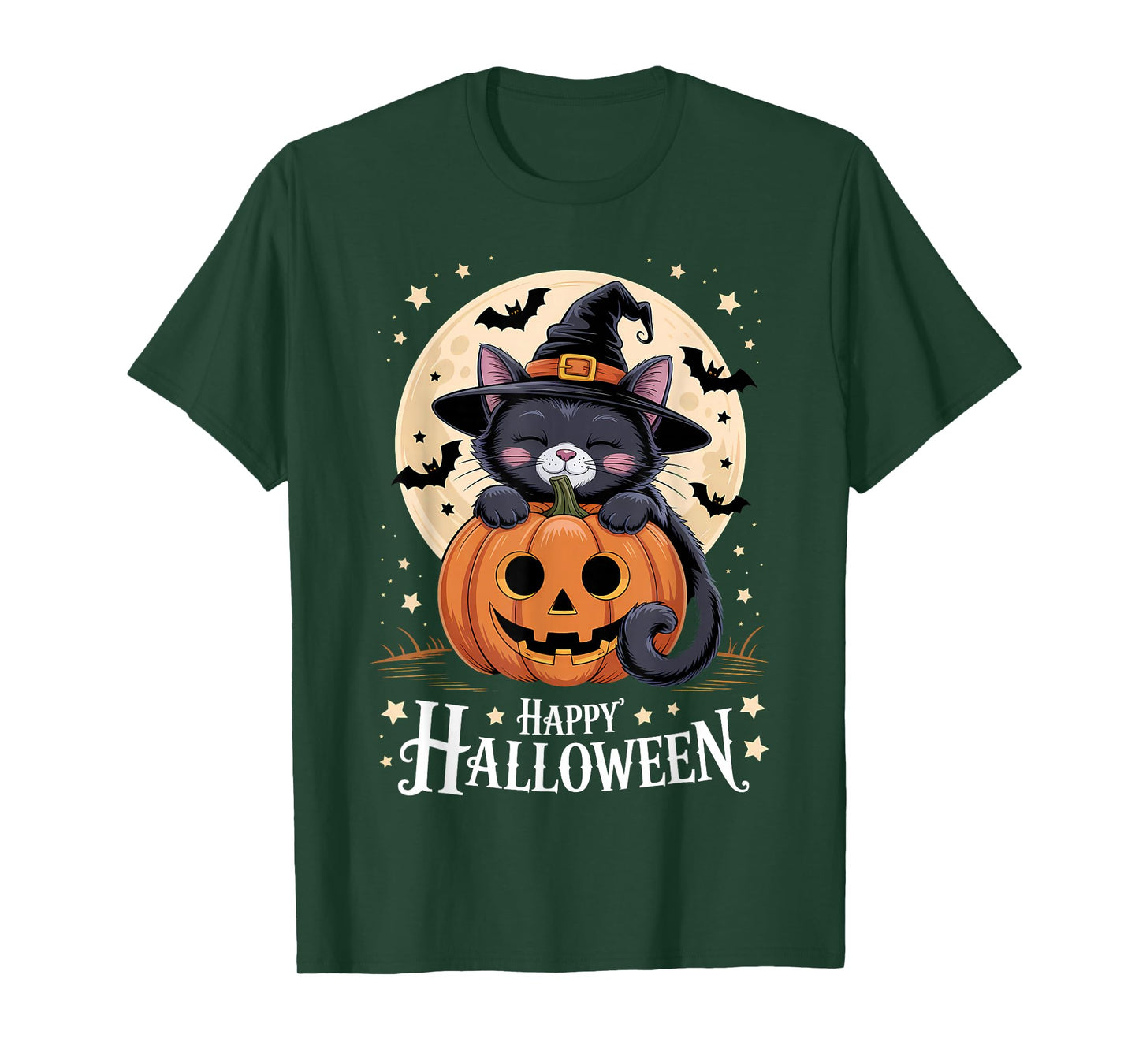 Halloween Black Cat Witch Hat Pumpkin Spooky T-Shirt