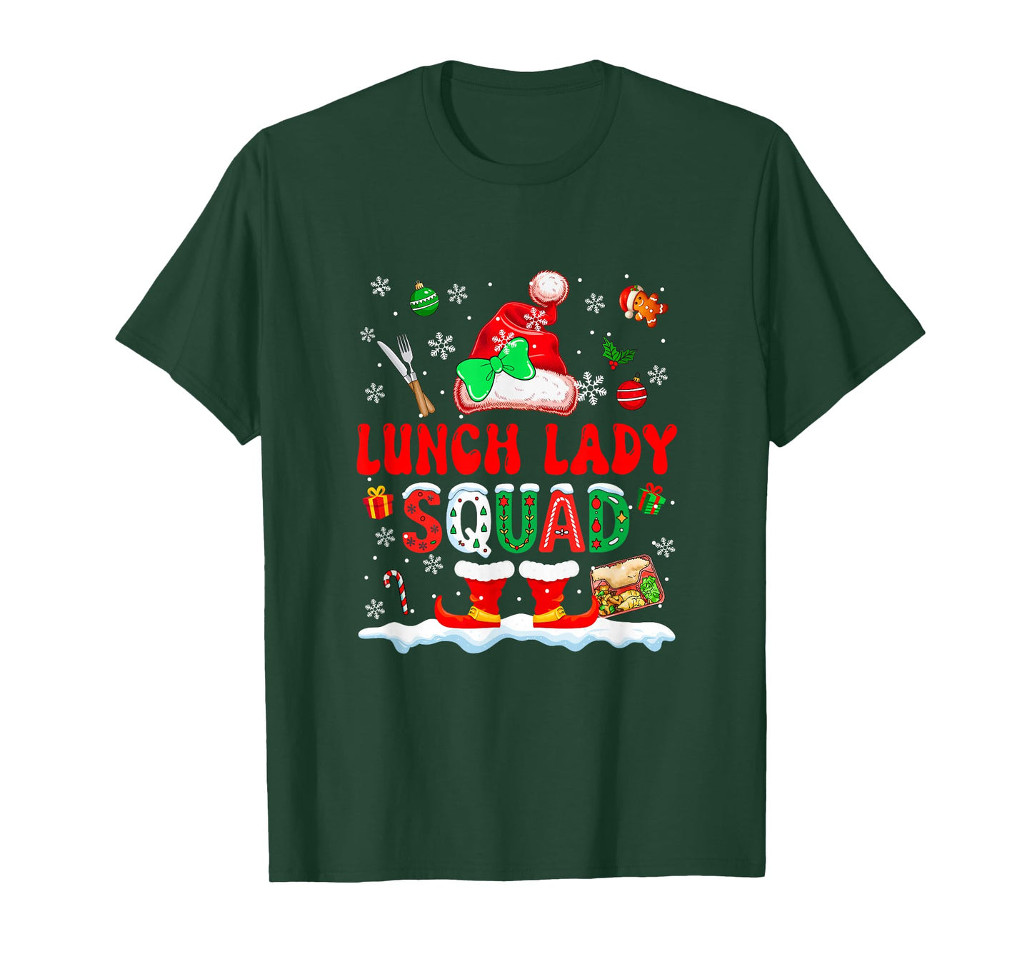 Lunch Lady Squad Women Job Christmas Santa Costume Bow Tie T-Shirt