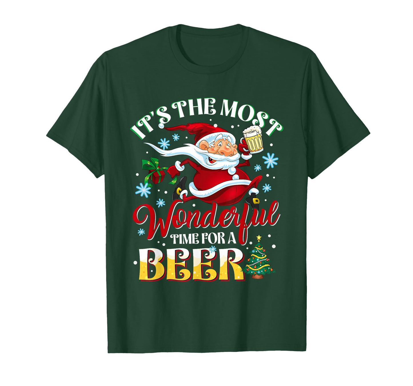 Wonderful Time for A Beer Christmas Santa Drinking Beer T-Shirt