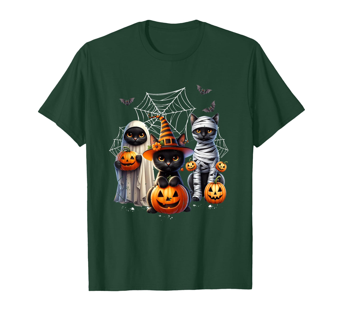 Retro Black Cat Halloween Witch Mummy Ghost Pumpkin Night T-Shirt
