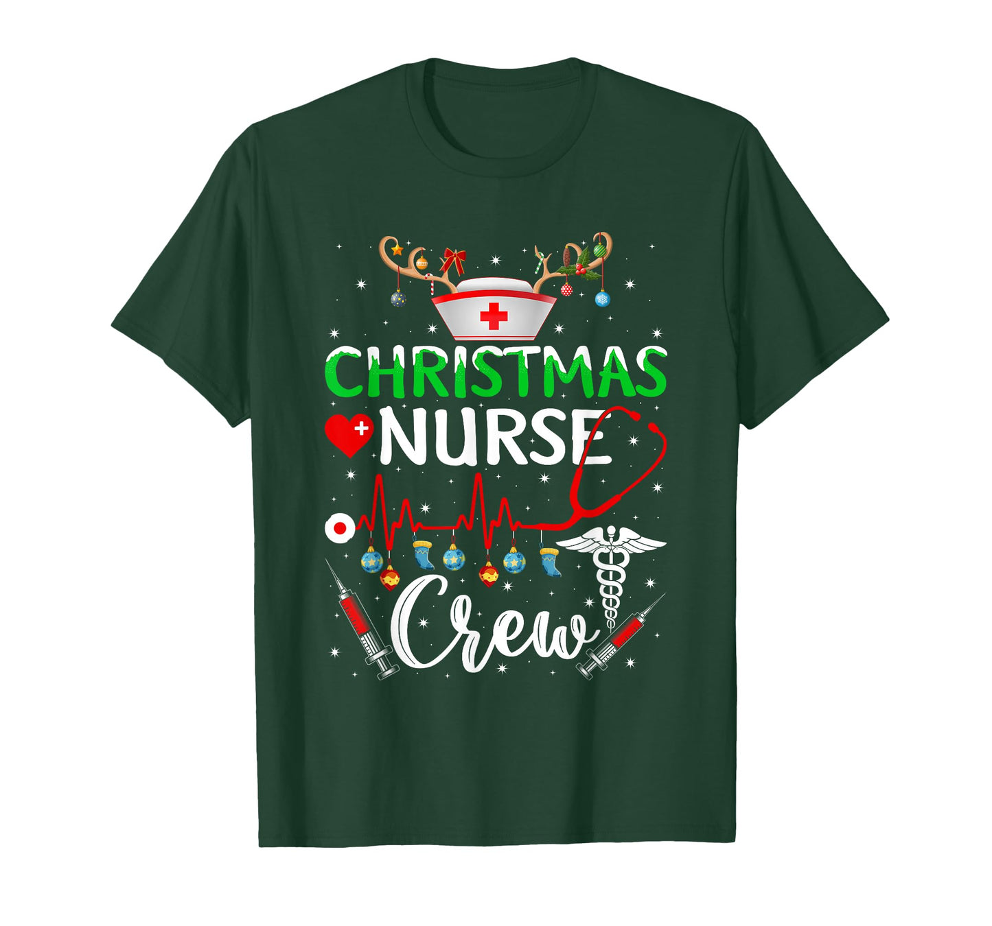 Christmas Nurse Crew Reindeer Nurse Scrub Tops ER Rn Nursing T-Shirt