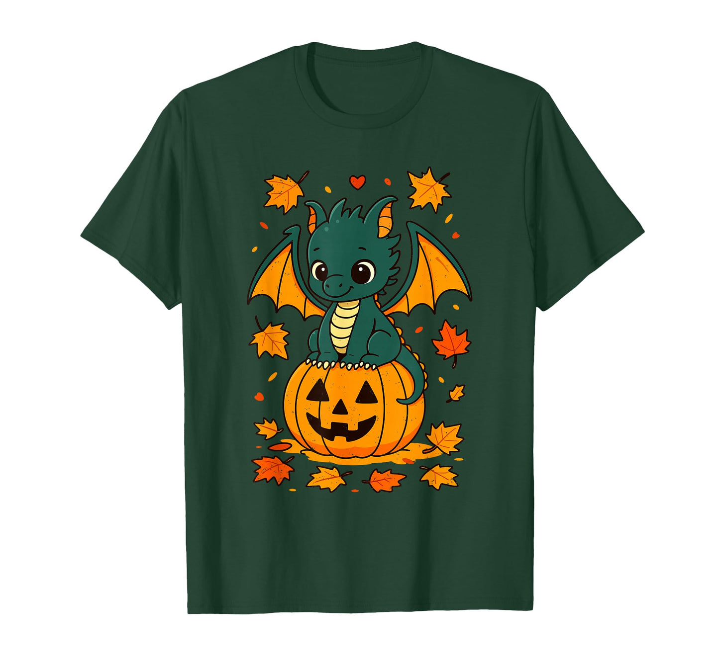 Dragon Pumpkin Halloween Cute Jack O Lantern Autumn Leaves T-Shirt