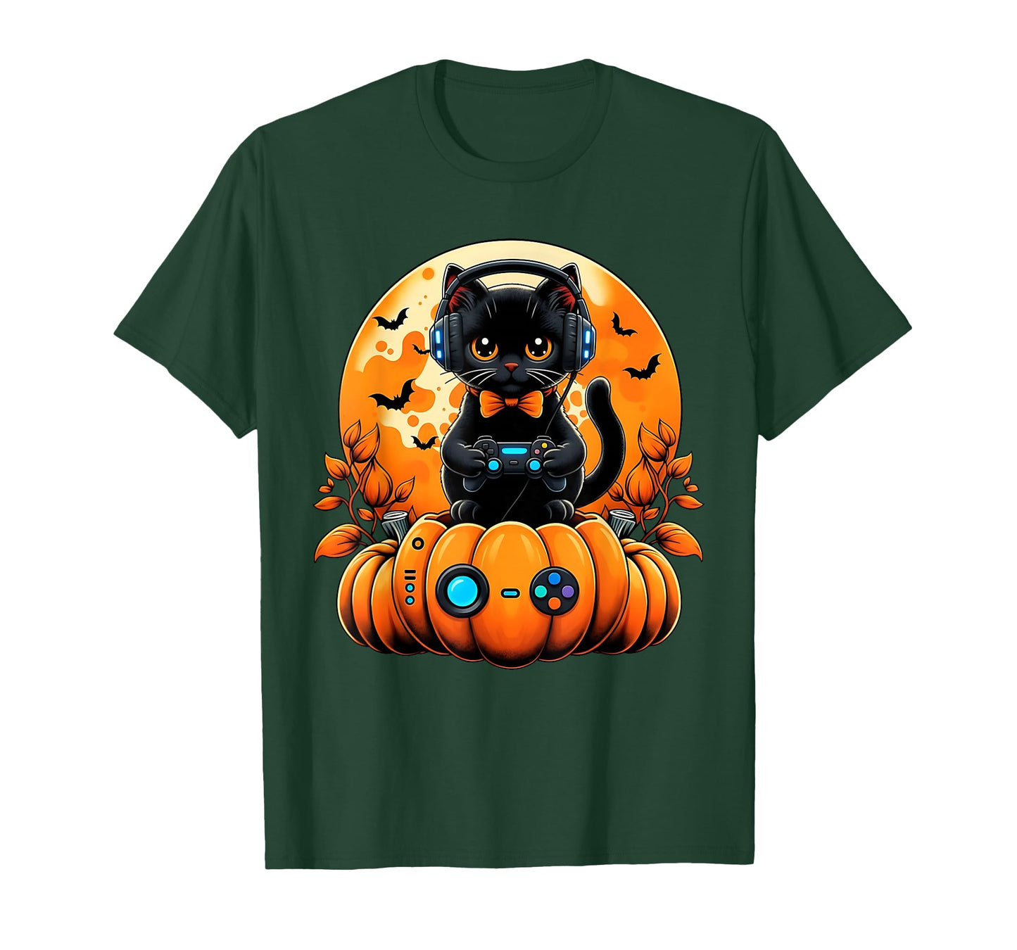 Retro Gamer Black Cat Pumpkin Halloween Fall Autumn Season T-Shirt