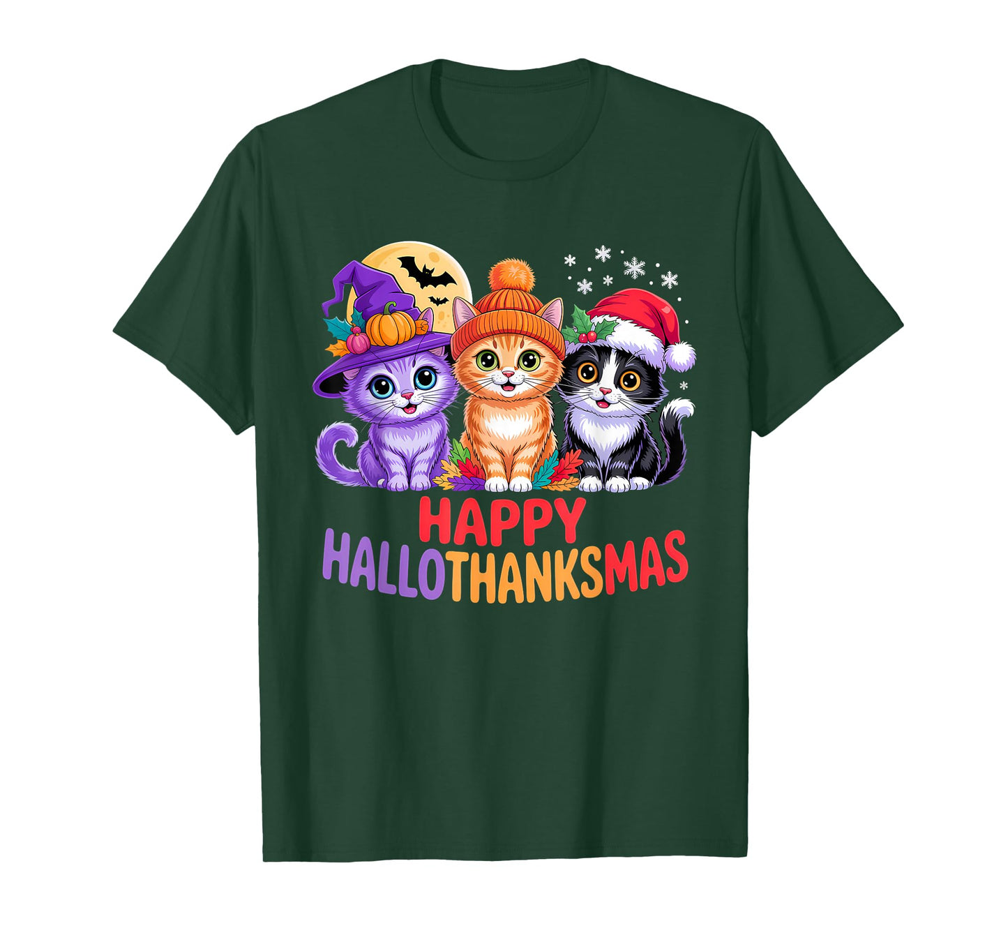 Halloween Thanksgiving Christmas Happy HalloThanksMas Cats T-Shirt