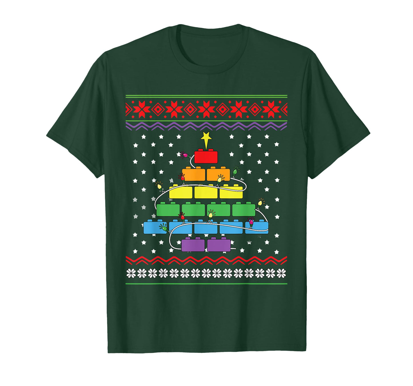 Christmas Tree Block Building Brick Builder Ugly Christmas T-Shirt