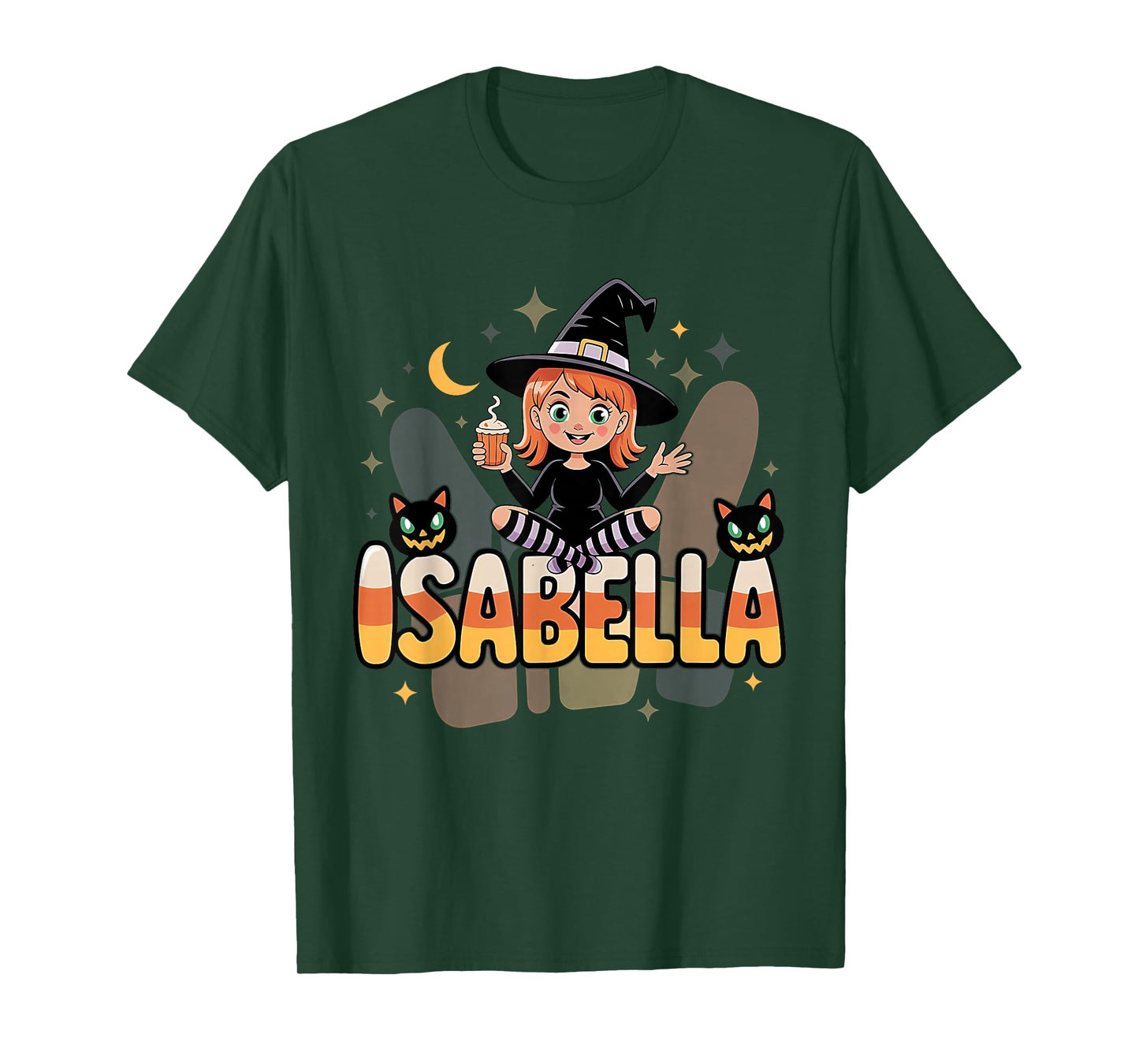 Isabella Witch Candy Corn Cat Halloween Women and Girls T-Shirt