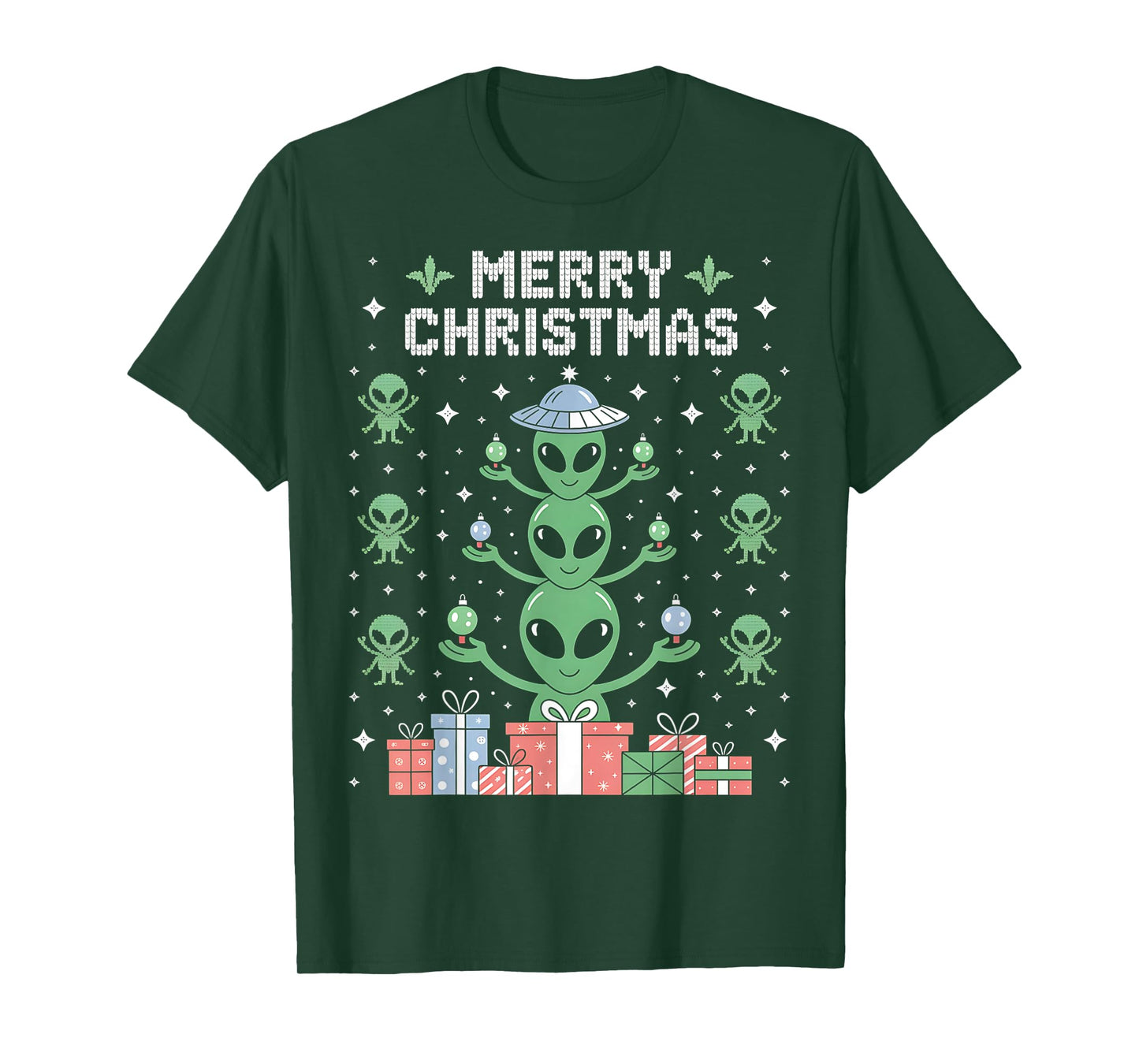 Funny Alien Trio Merry Ugly Christmas Santa Hat Gifts Xmas T-Shirt