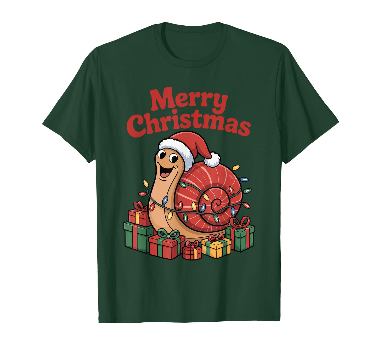 Funny Snail Santa Hat Animals Lovers Ugly Christmas Pajamas T-Shirt