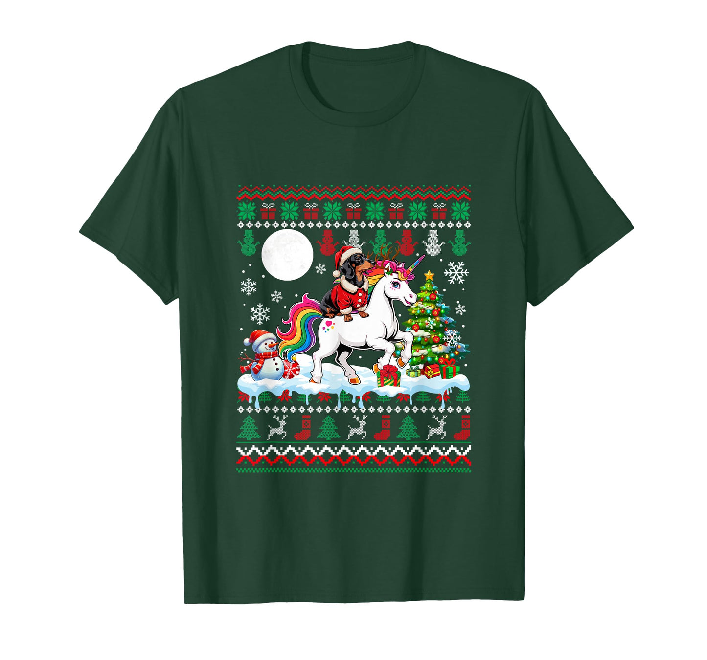 Santa Dachshund Riding Unicorn Sweater Christmas Owner Kids T-Shirt
