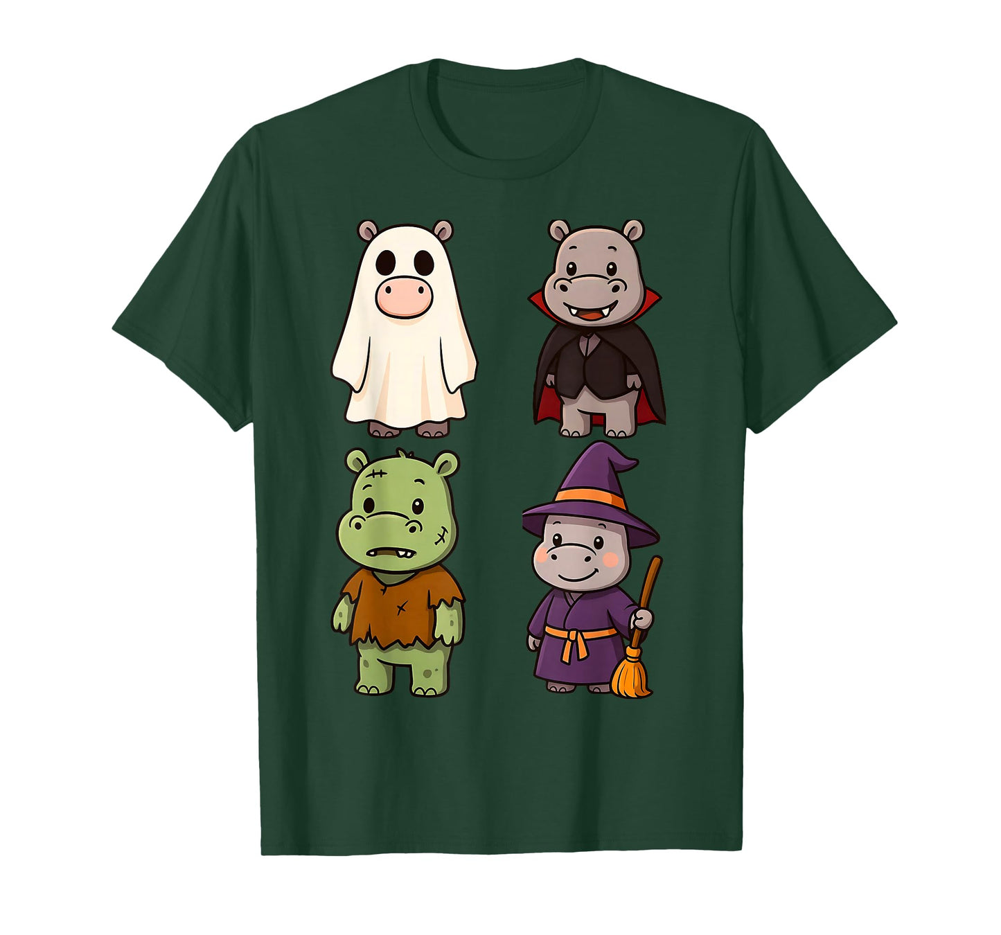 Halloween Cute Hippo Witch Vampire Ghost Zombie Boys Girls T-Shirt