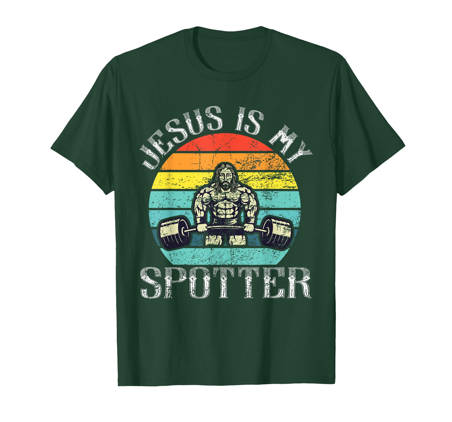 Jesus Is My Spotter Retro Weightlifting Gym Fitness Workout T-Shirt