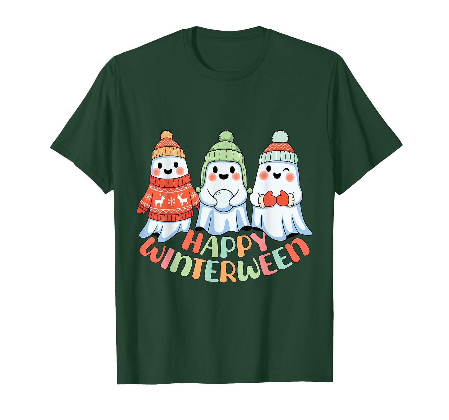 Happy Winterween Cute Ghosts Christmas Winter Halloween T-Shirt