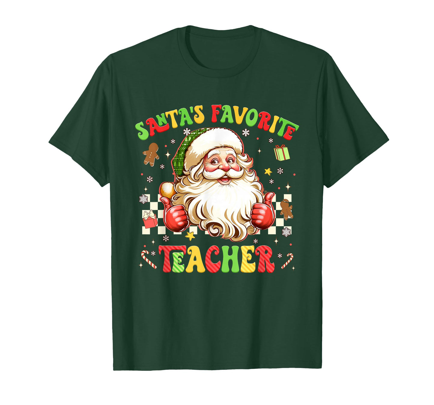 Santa Favorite Teacher Plaid Christmas Xmas Men Women T-Shirt
