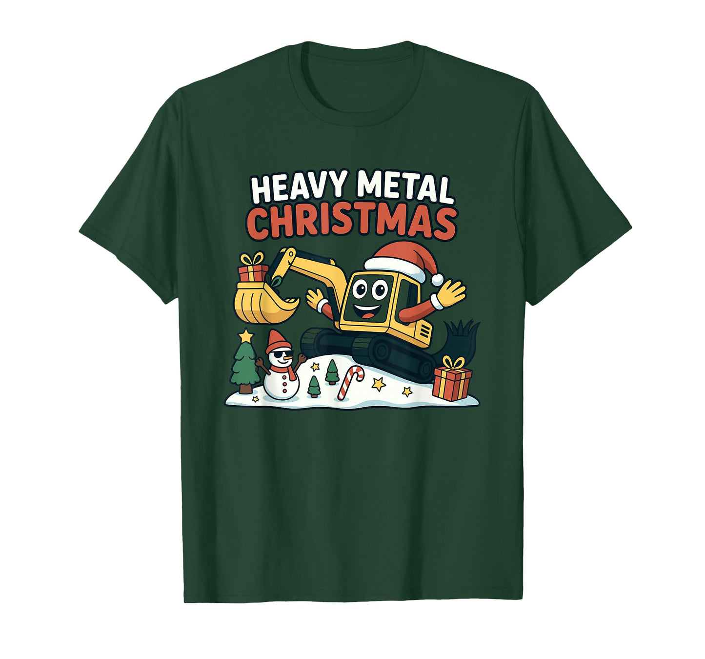 Heavy Metal Christmas Excavator Santa Holiday Design T-Shirt