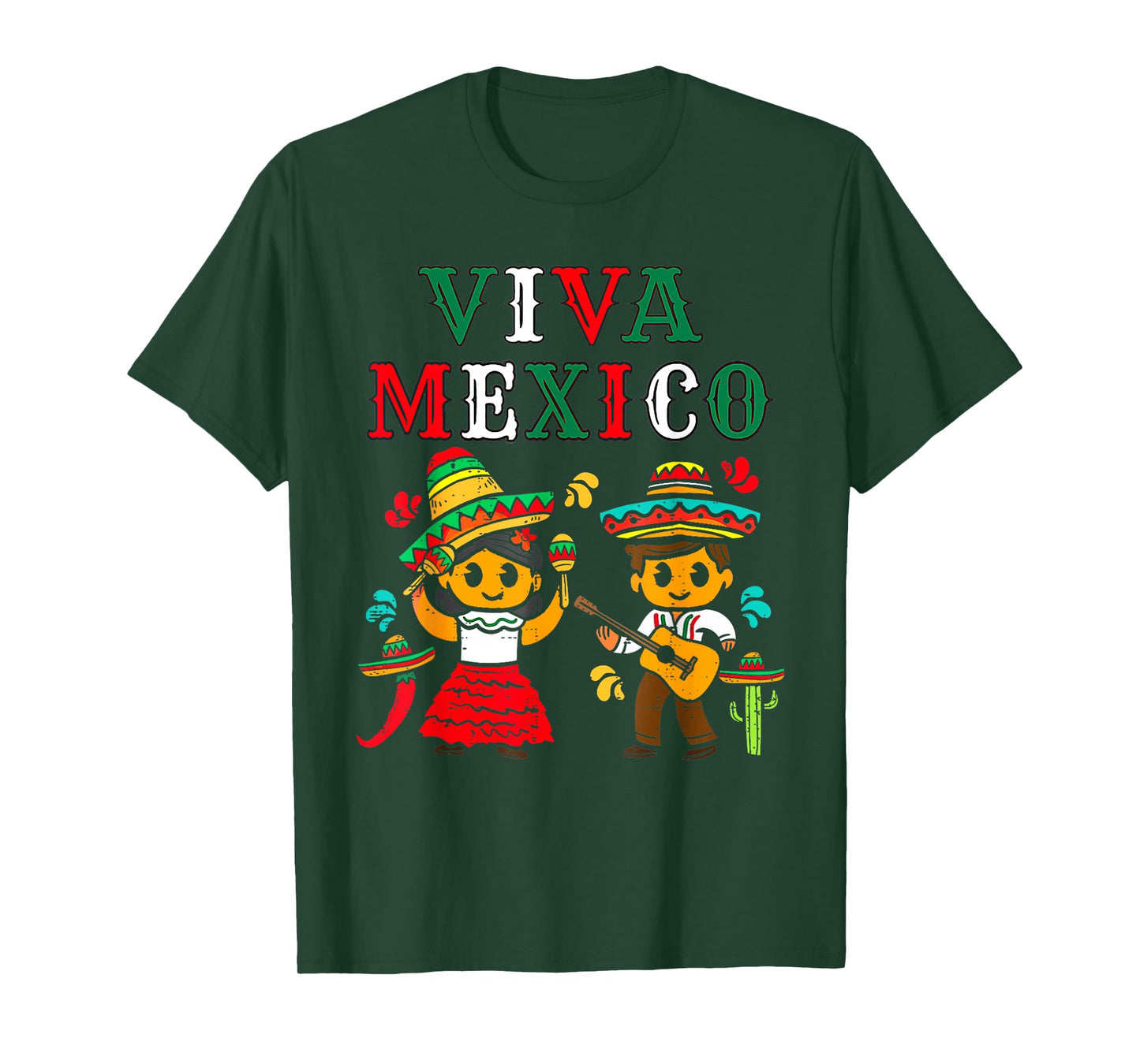 Mexican Independence Day Viva Mexico Boy Girl Maracas Guitar T-Shirt