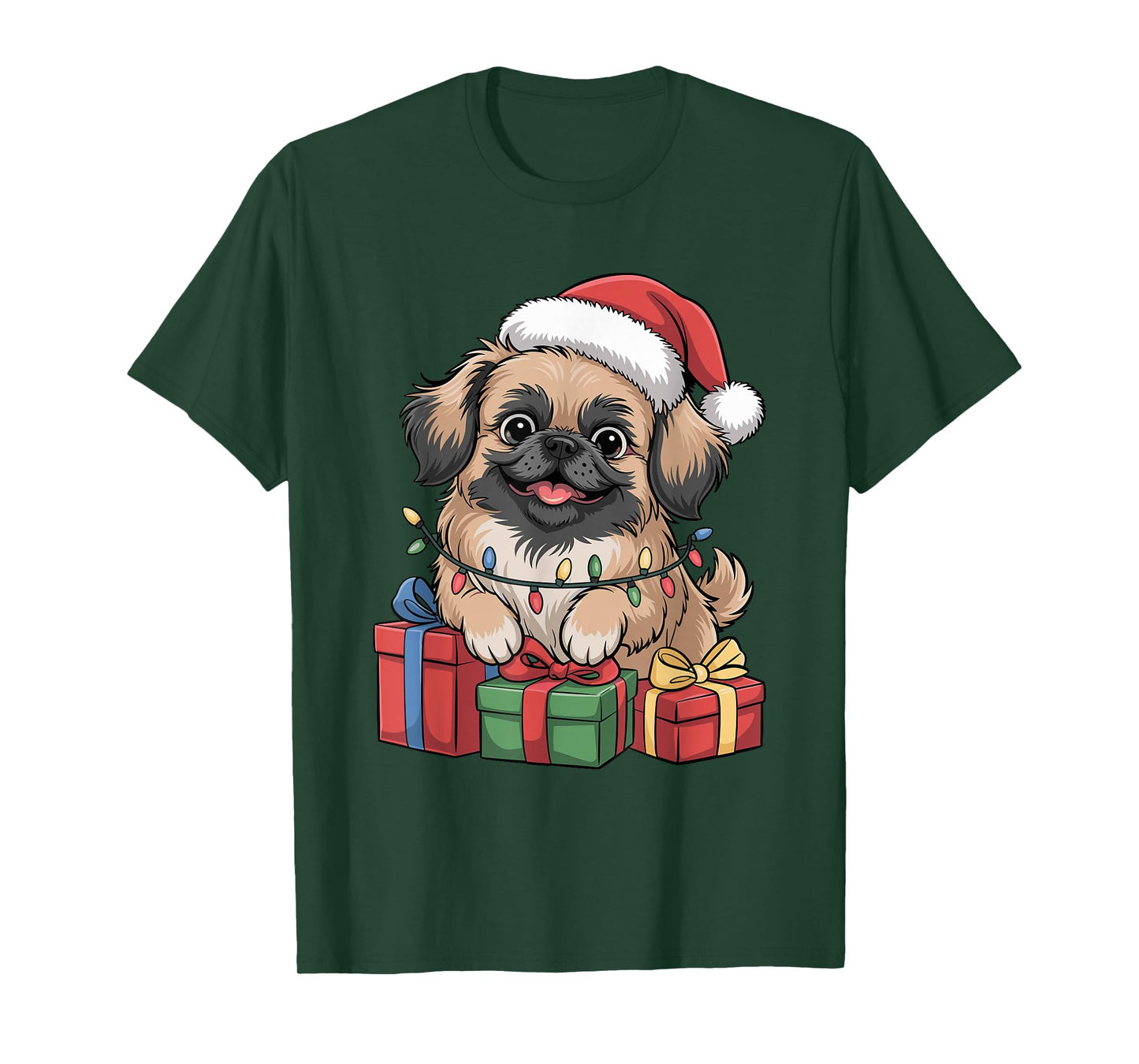 Cute Pekingese Santa Hat Christmas Xmas Dog Lovers Holiday T-Shirt