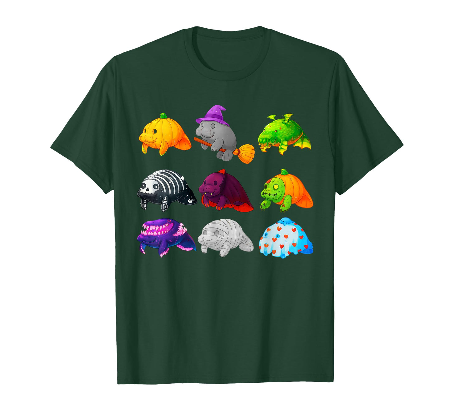 Cute Halloween Manatee Witch Costume Cartoon Graphic T-Shirt