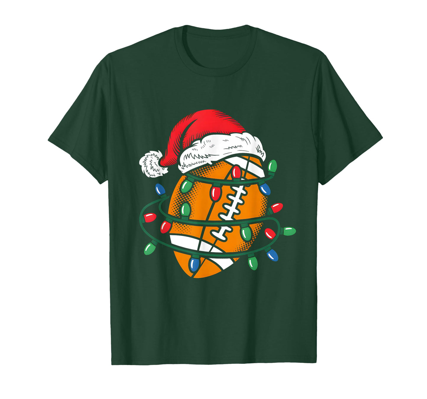 Football Ball Santa Hat Xmas Funny Christmas Football Lover T-Shirt