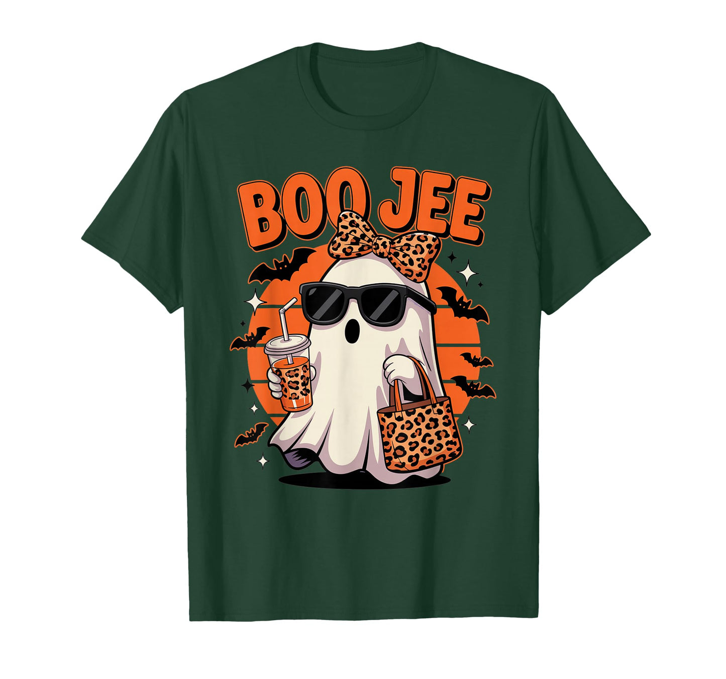Coquette Leopard Ghost Coffee Boo JEE Halloween Boujee Ghost T-Shirt