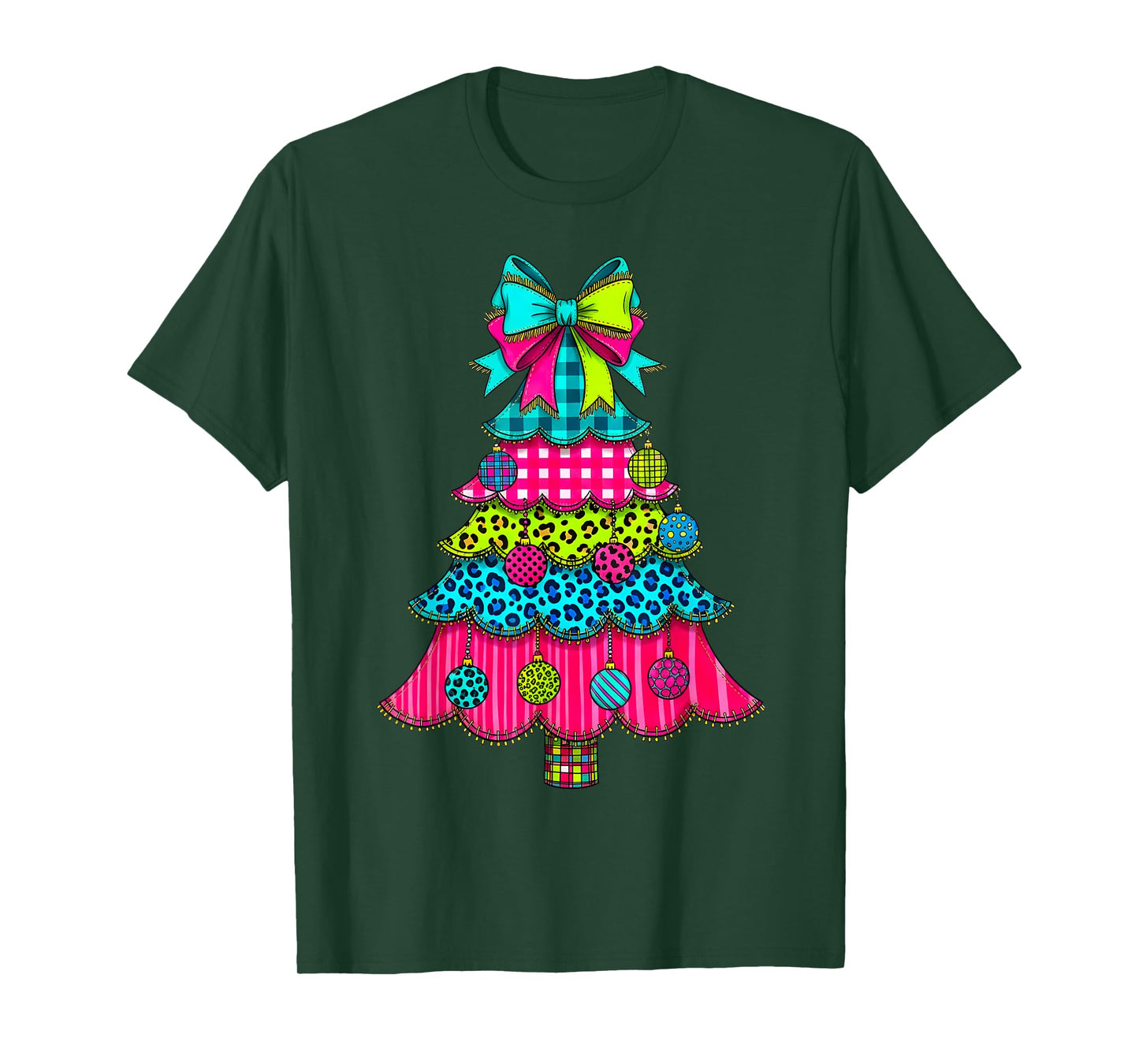 Preppy Christmas Tree Patchwork Vintage Men Women Kids Xmas T-Shirt