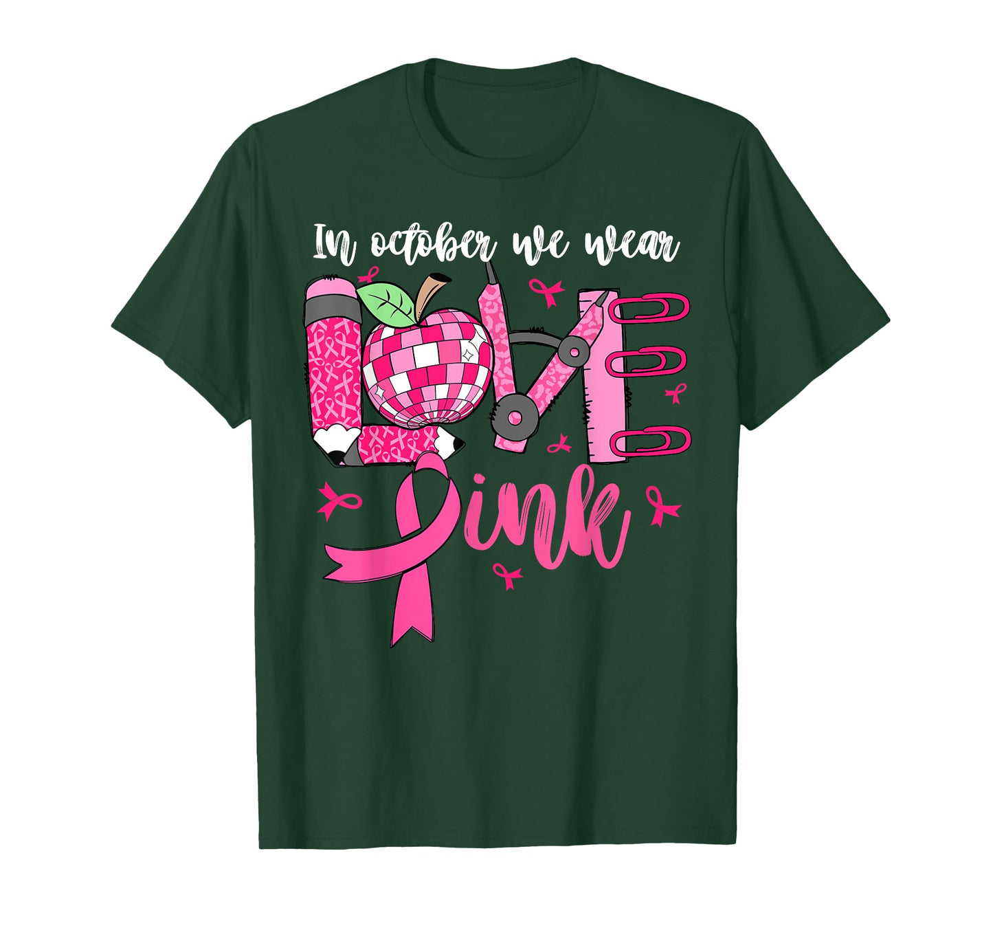 In October We Wear Pink LOVE Teacher Leopard Breast Cancer T-Shirt