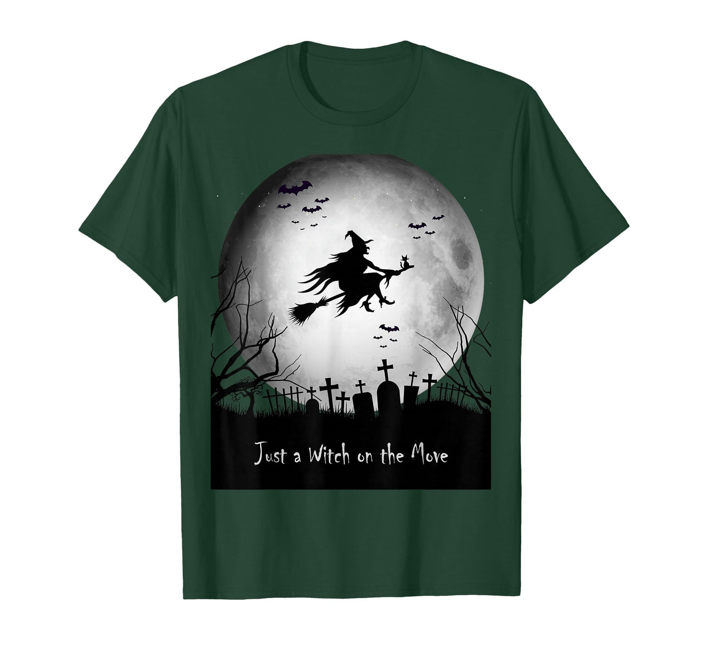 Just a Witch on The Move Halloween | Spooky Flying Witch Tee T-Shirt