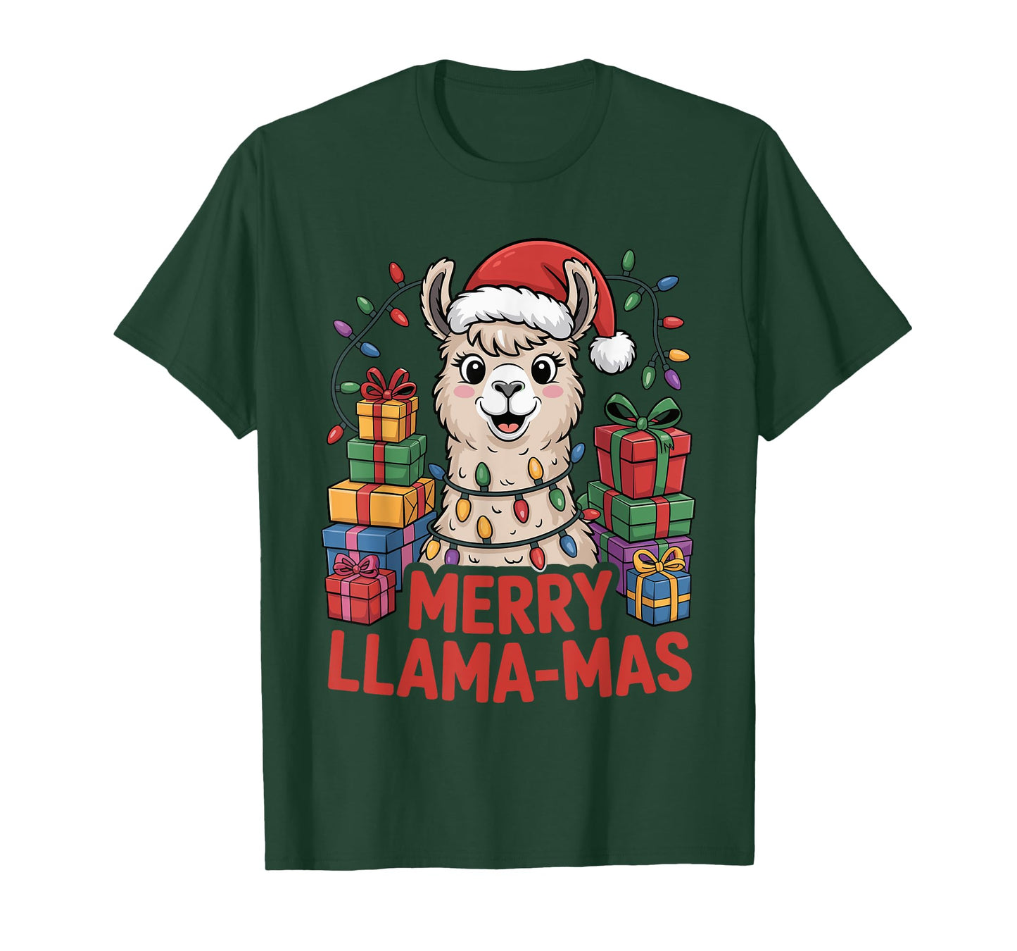 Funny Llama Santa Hat Animals Lovers Ugly Christmas Pajamas T-Shirt
