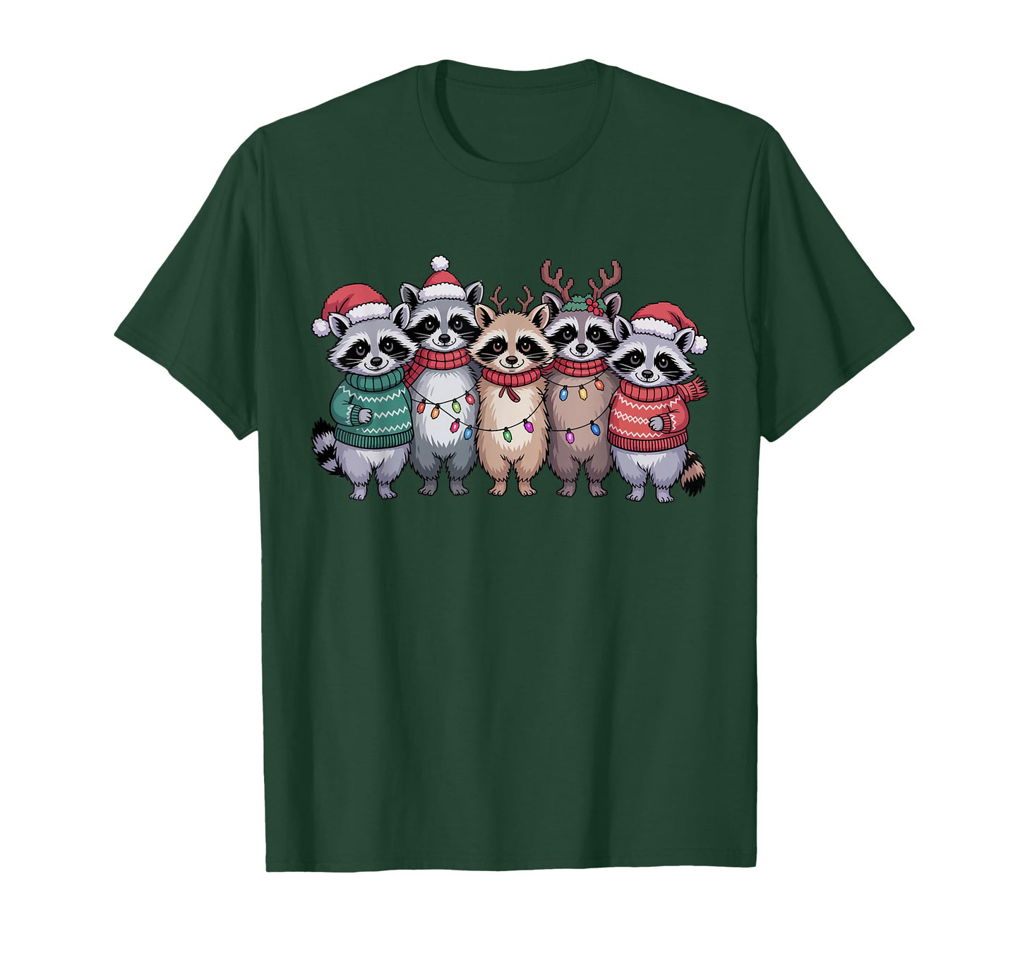 Christmas Lights Raccoon Santa Funny Xmas Tree for Men Women T-Shirt