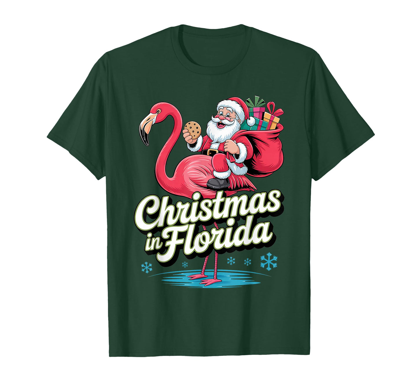 Christmas in Florida Santa Riding Flamingo Funny Tropical T-Shirt