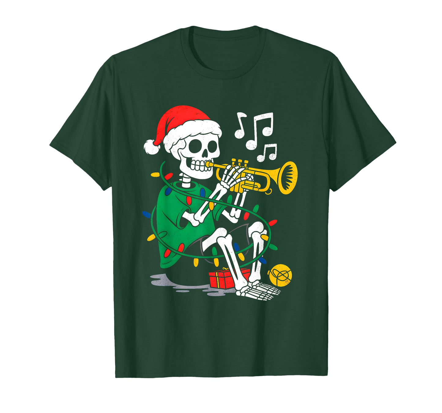 Xmas Santa Skeleton Playing Trumpet Funny Christmas Boys T-Shirt